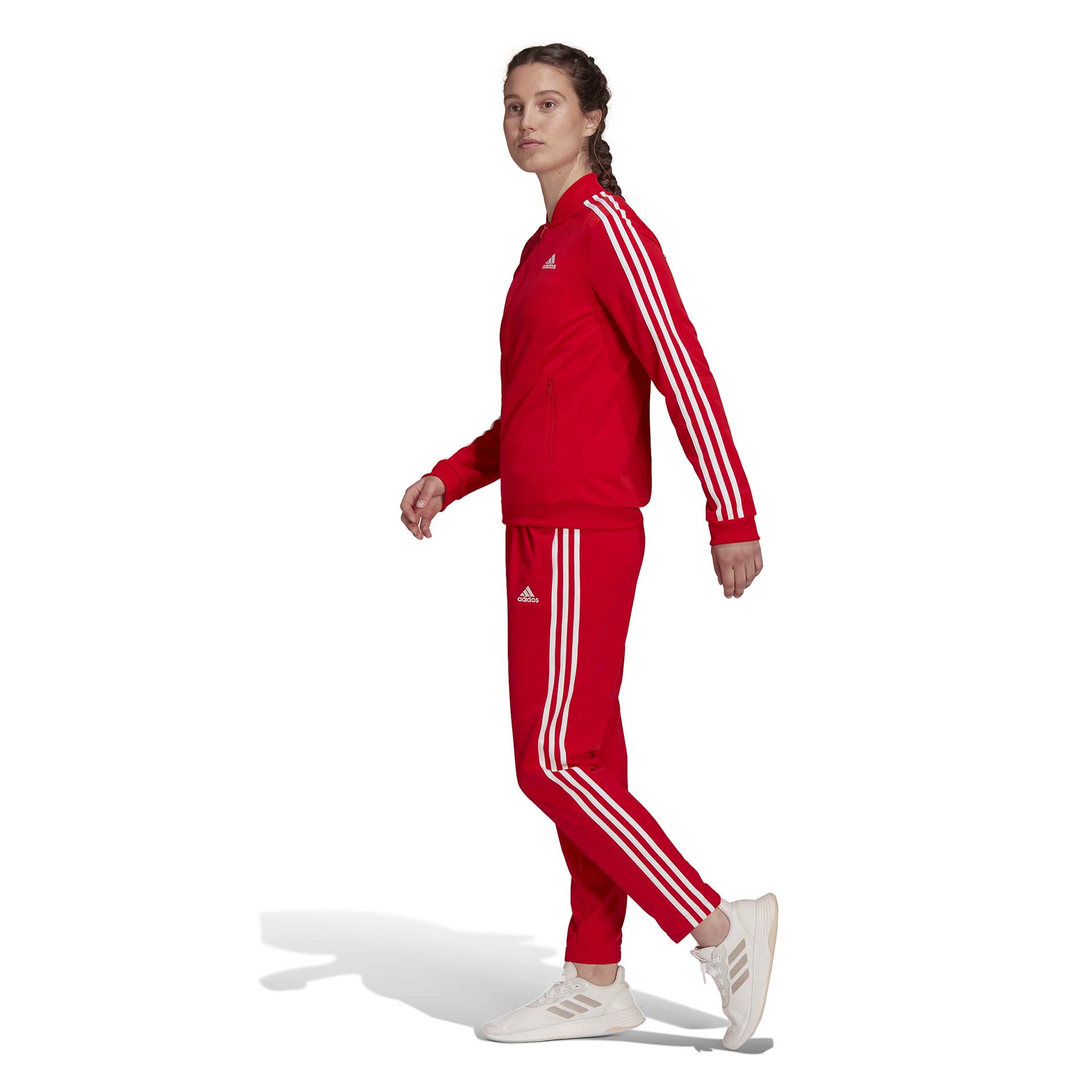 adidas women's 3 Stripes Track suit Vivid Red / White