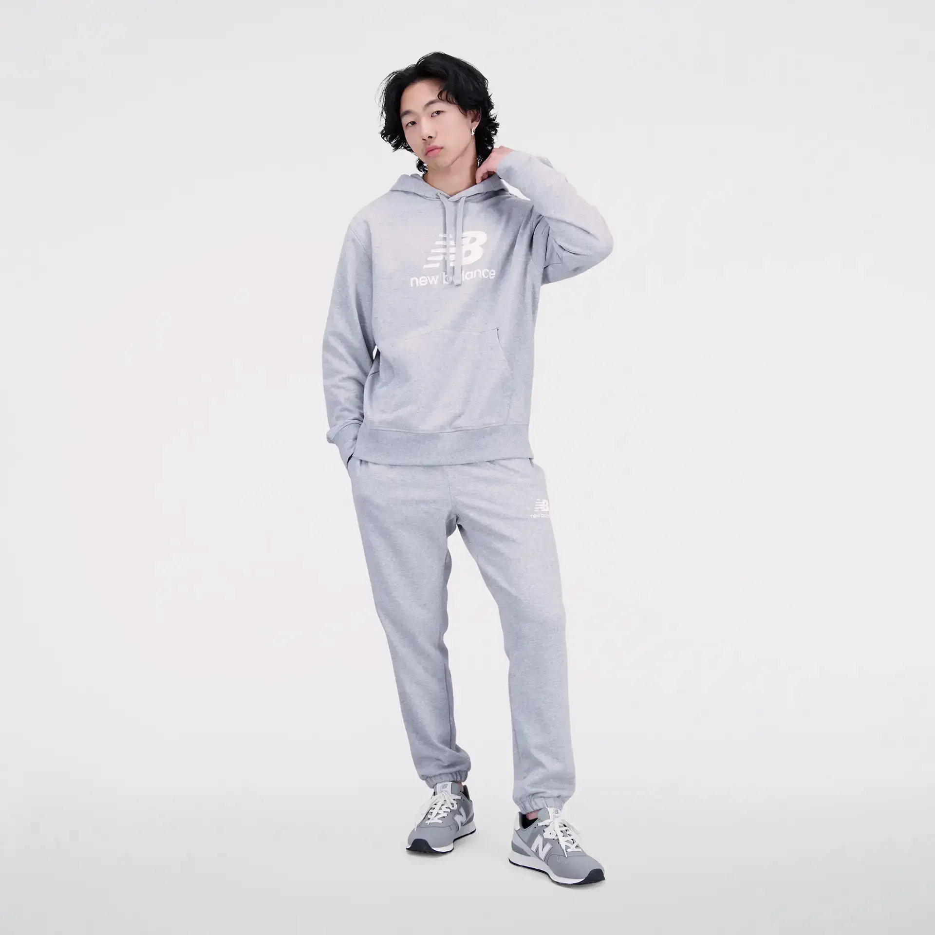 New Balance Essentials Stacked Logo French Terry Hoody Athletic Grey