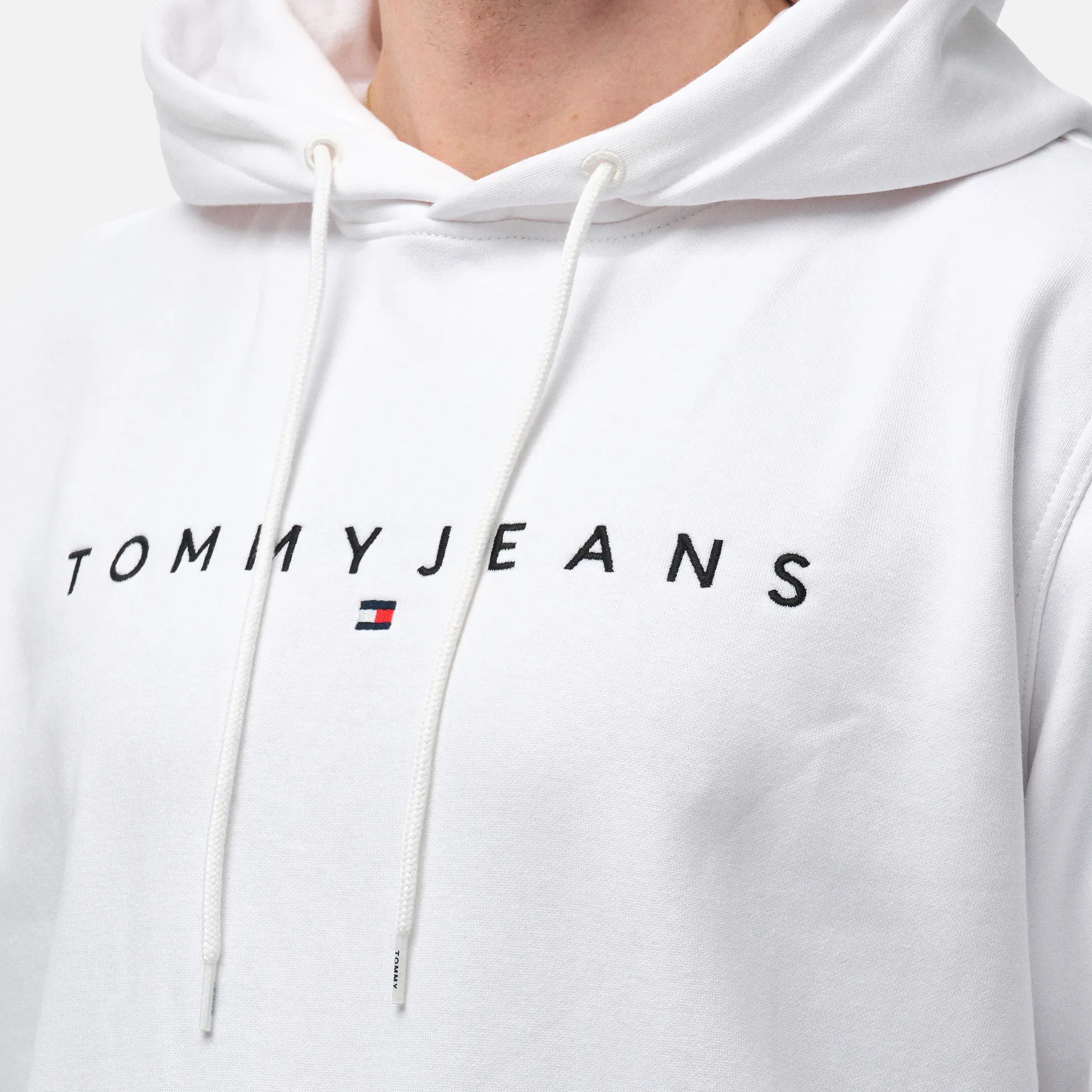 Tommy Jeans Relaxed Linear Logo Hoodie White