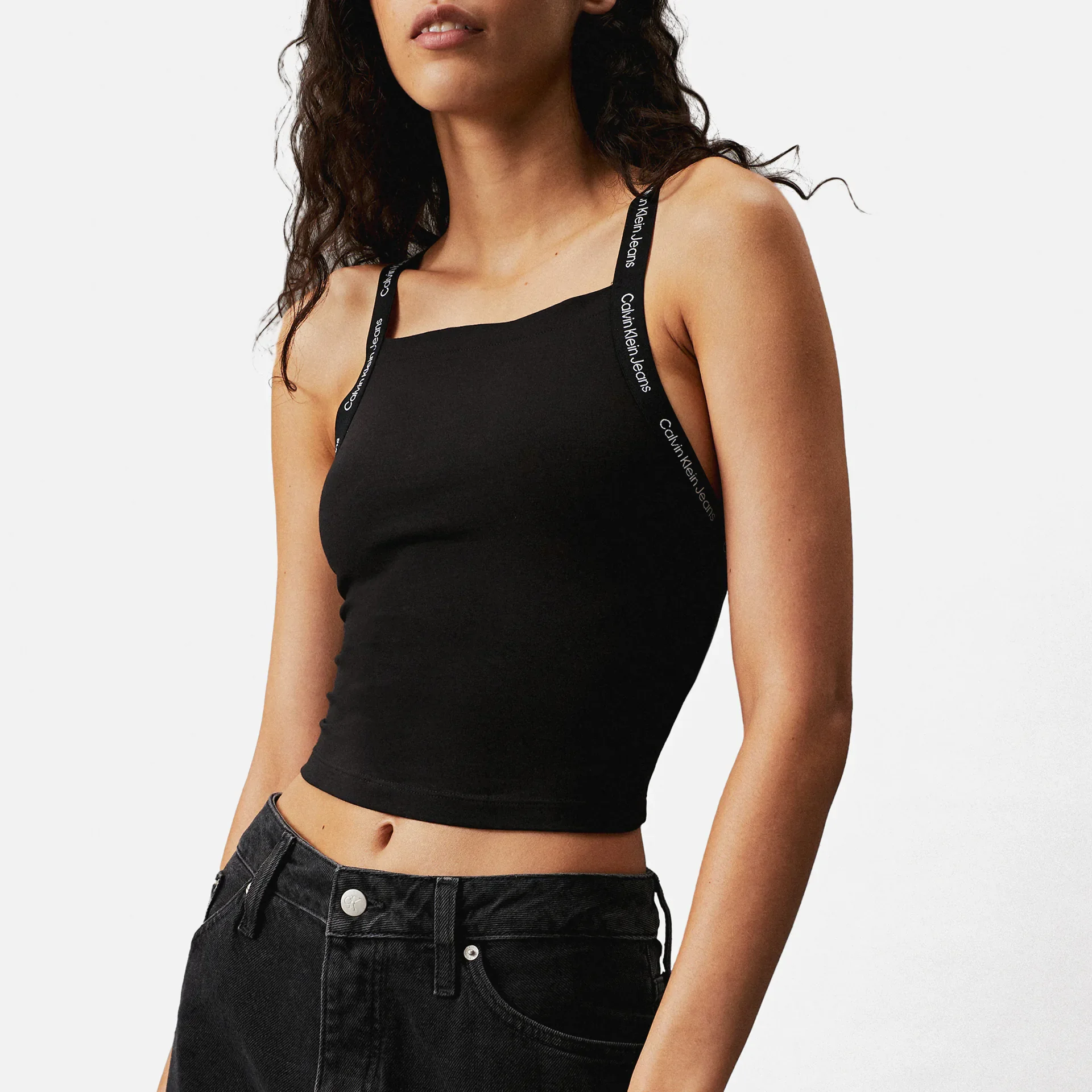 Calvin Klein Jeans Logo Elastic Strappy Top Black