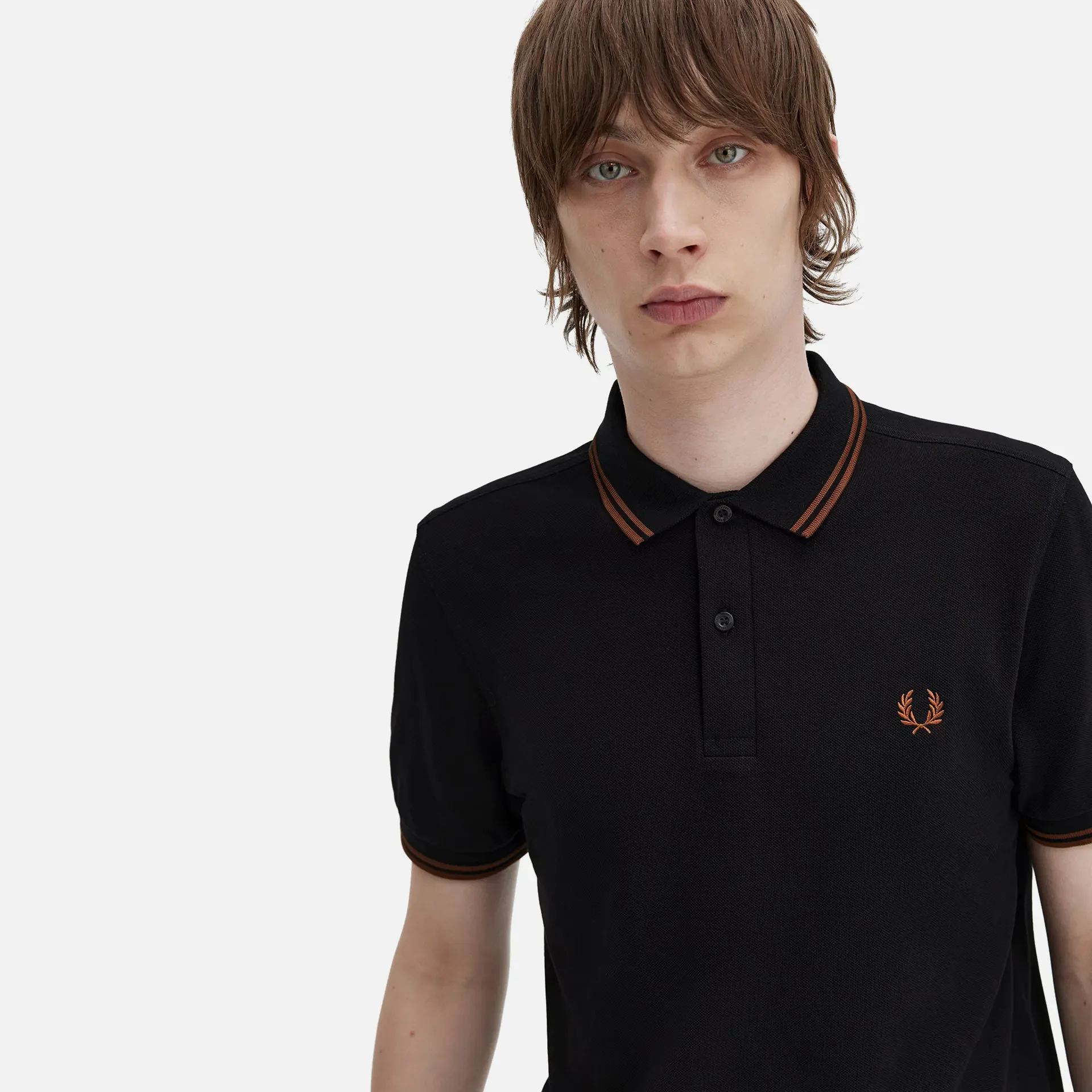 Fred Perry Twin Tipped Polo Shirt Black/Whiskey Brown
