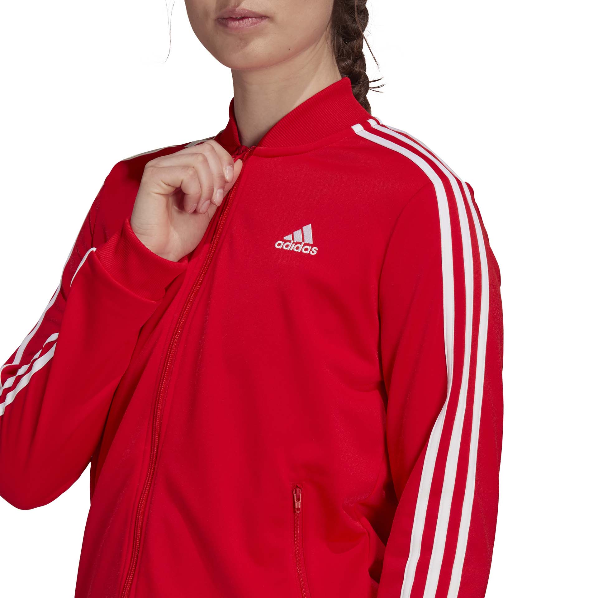 adidas women's 3 Stripes Track suit Vivid Red / White