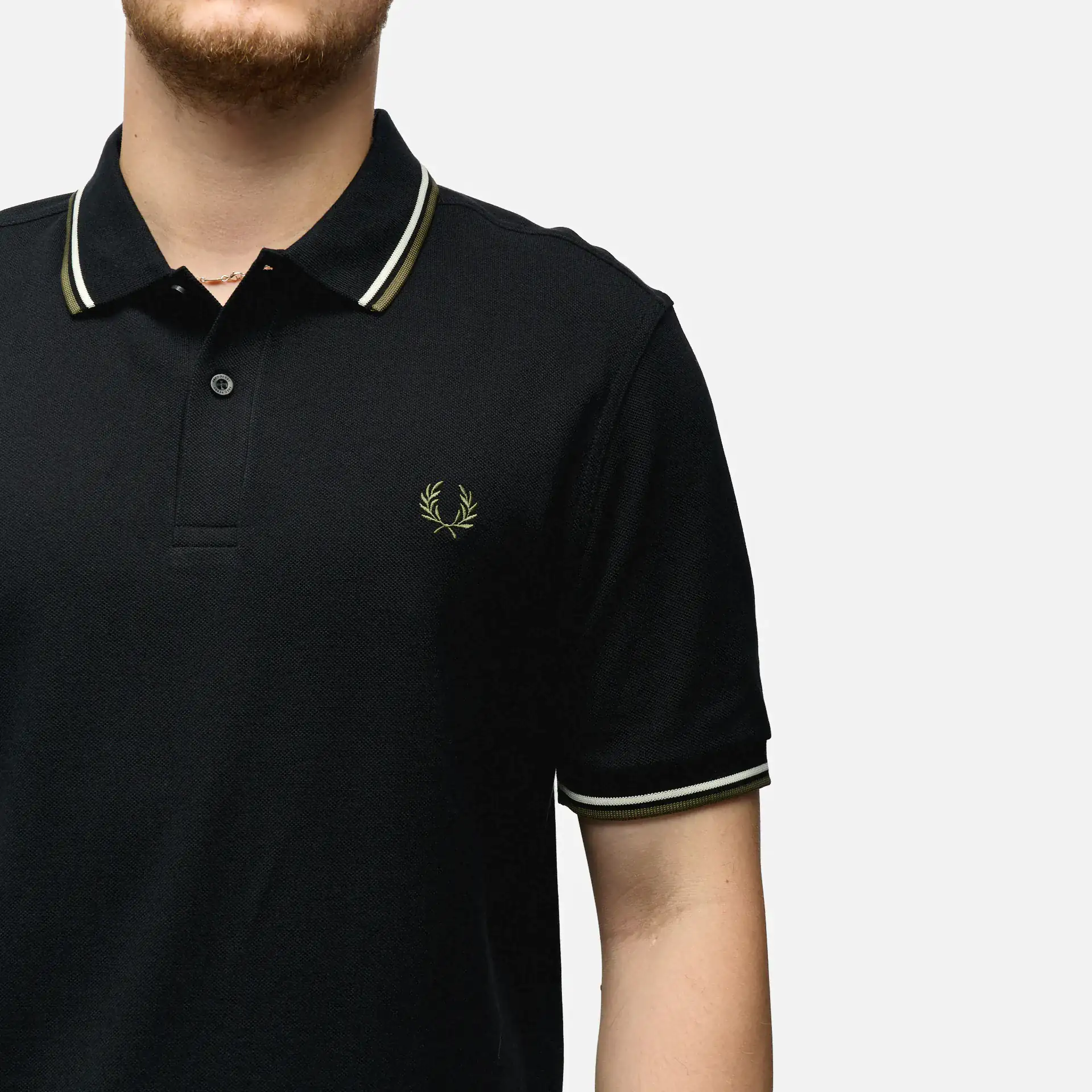 Fred Perry Twin Tipped Polo Shirt Porridge Black/Ecru/Laurel Wreath Green