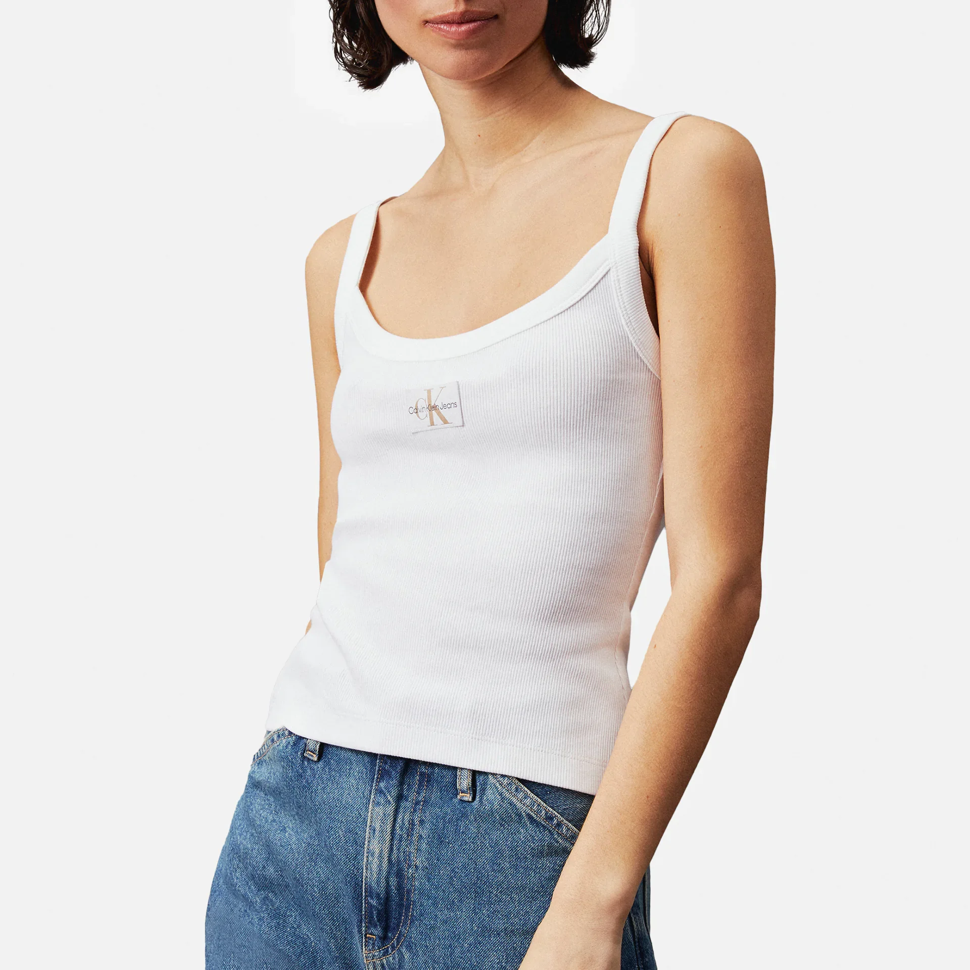 Calvin Klein Jeans Woven Label Rib Tank Top White