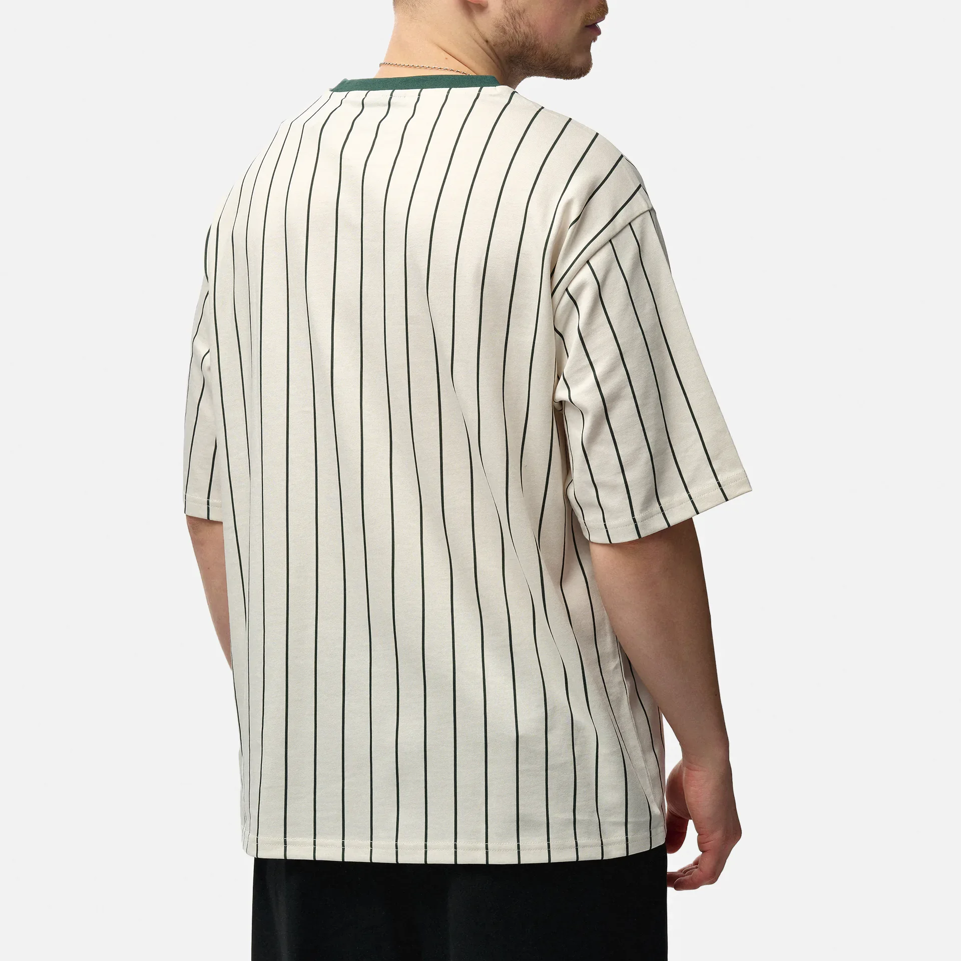 New Era Pinstripe Oversize T-Shirt Off White/Dark Green