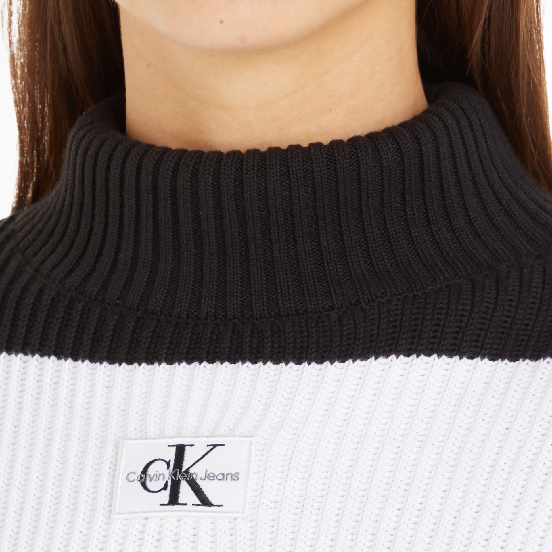 Calvin Klein Jeans Label Chunky Sweater Black/Bright White Stripes
