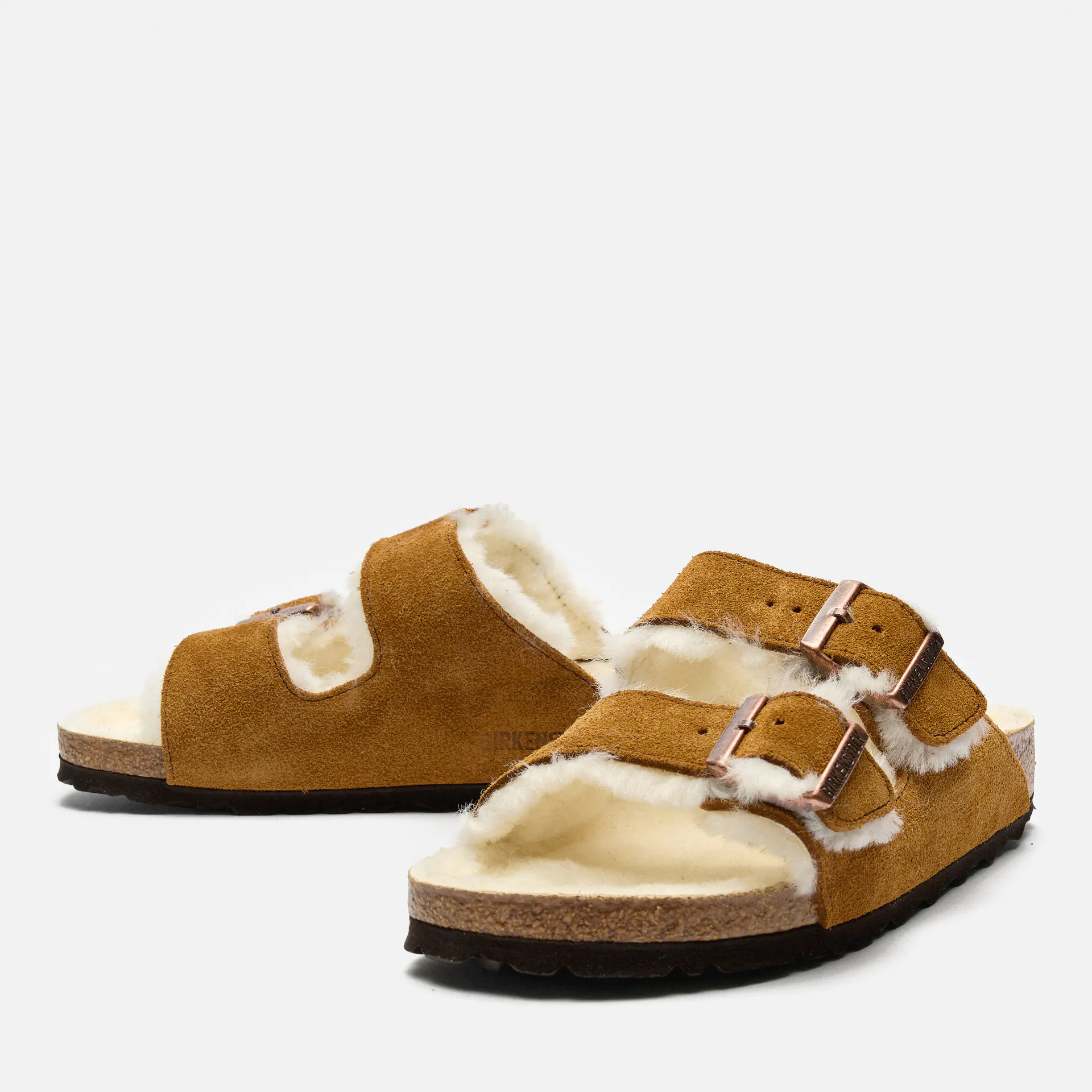 Birkenstock Arizona Narrow Shearling Suede Leather/Fur Sandals Mink