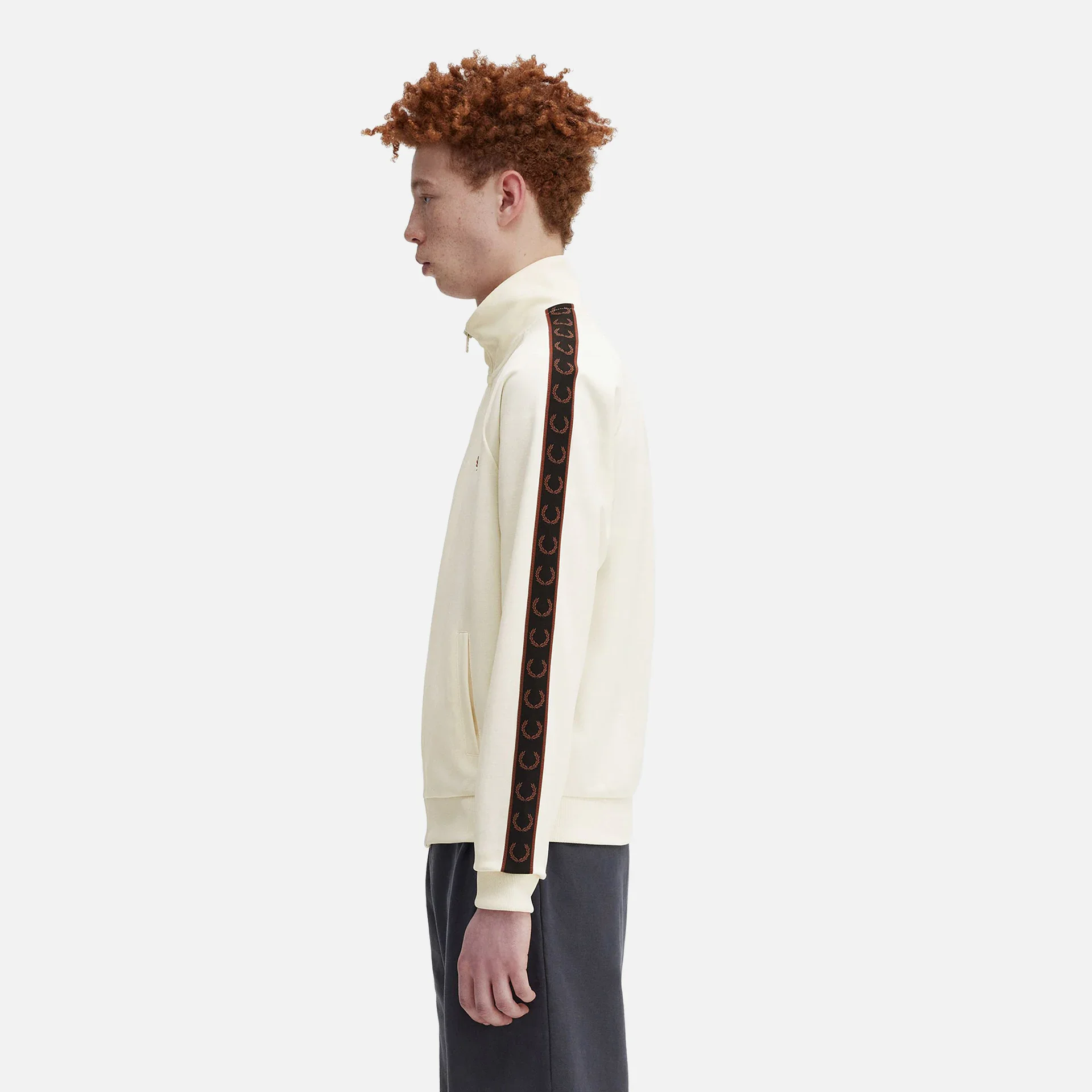Fred Perry Contrast Taped Track Jacket Ecru/Whiskey Brown