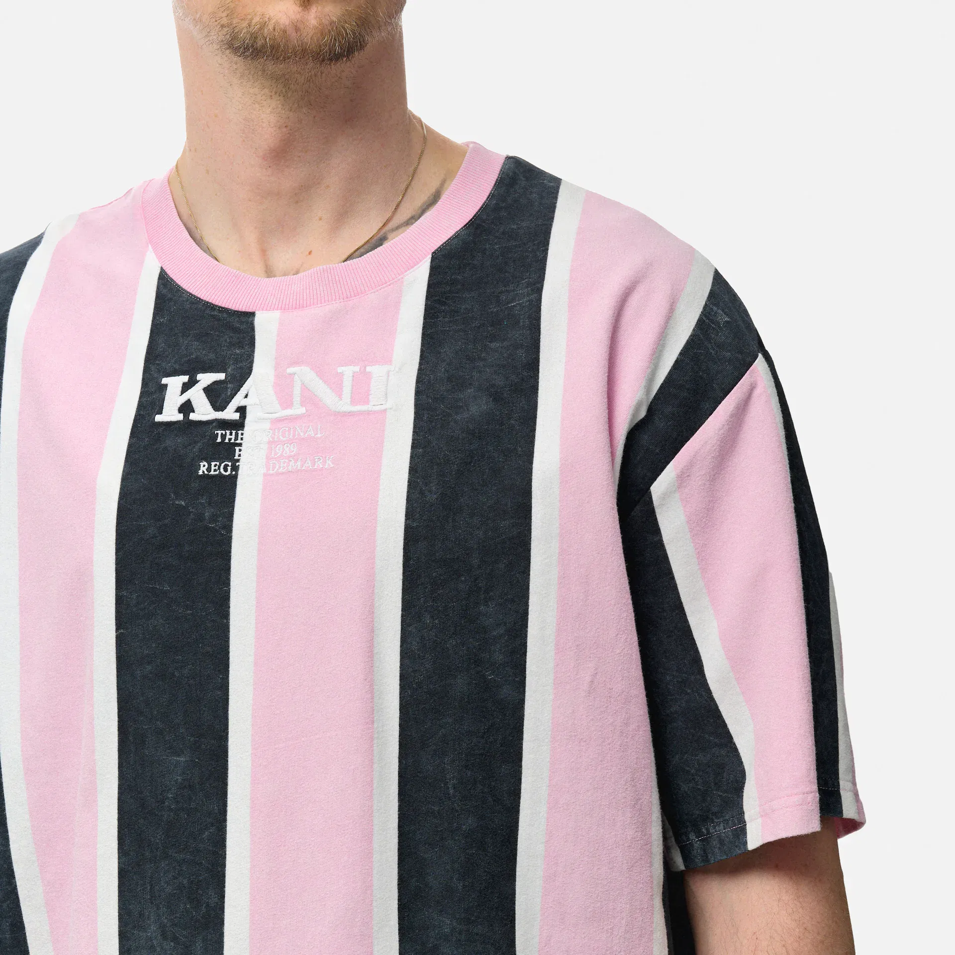 Karl Kani Retro Washed Stripe Tee Rose/Grey/White