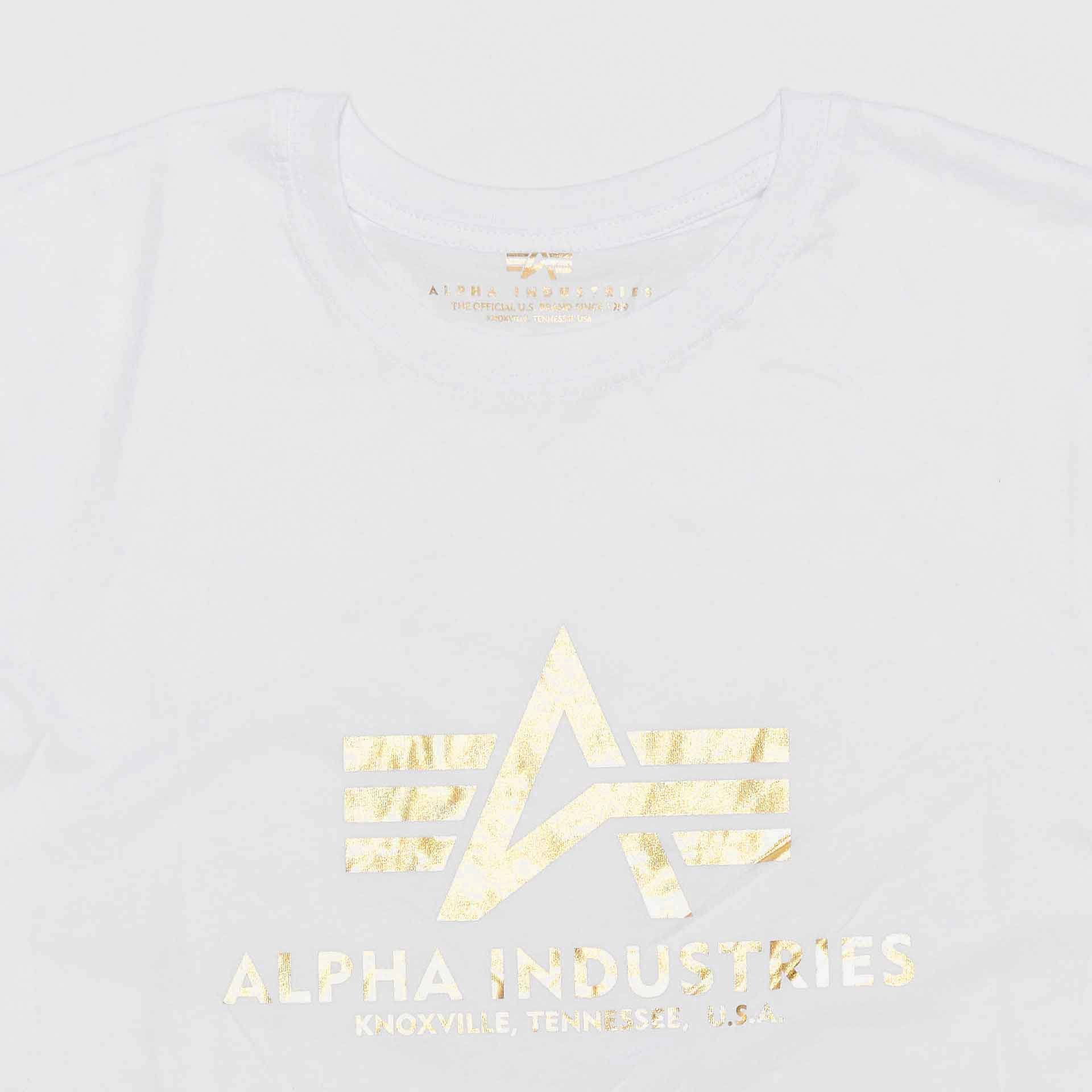 Alpha Industries Basic T-Shirt Foil Print White/Yellow Golden