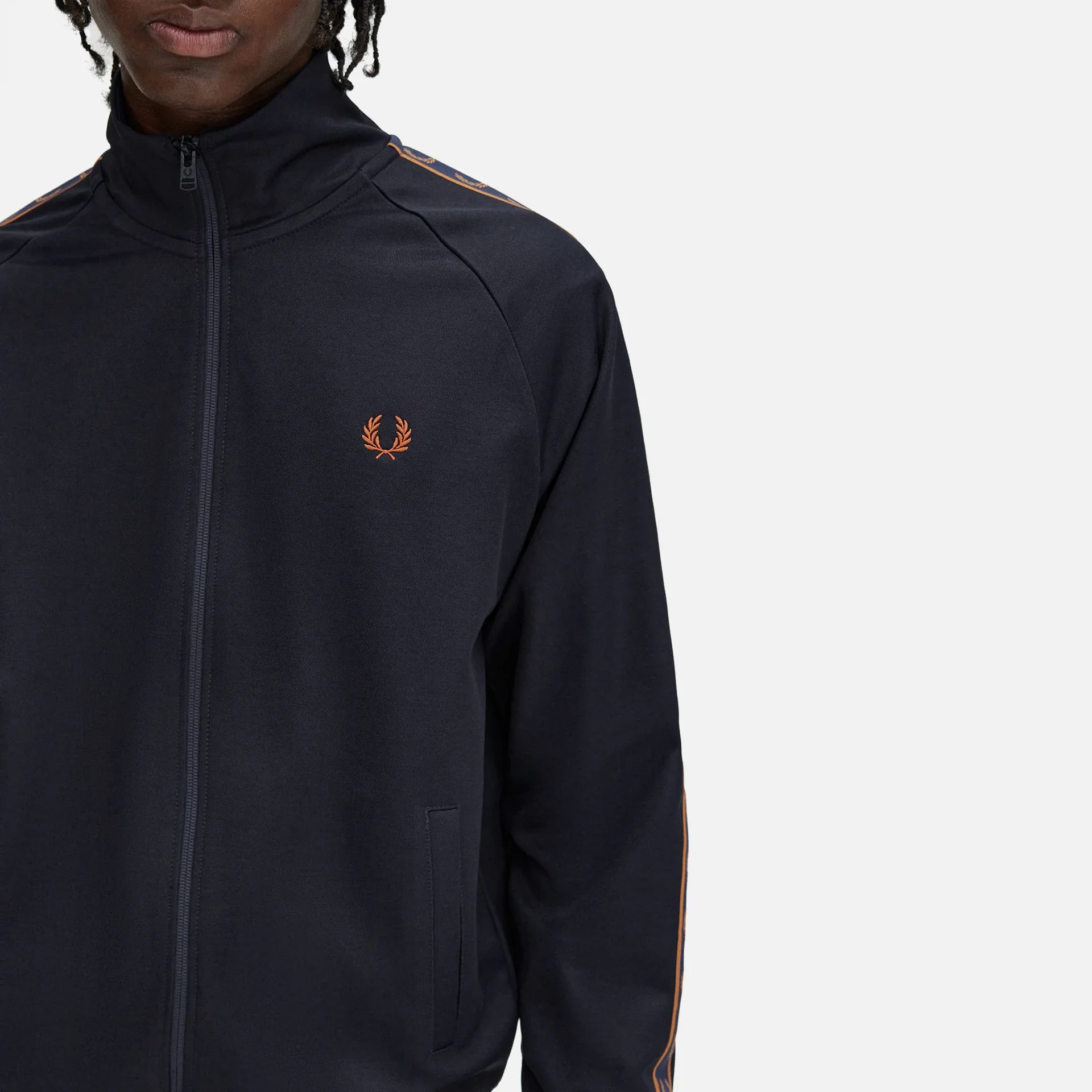 Fred Perry Contrast Taped Track Jacket Navy/Nut Flakes