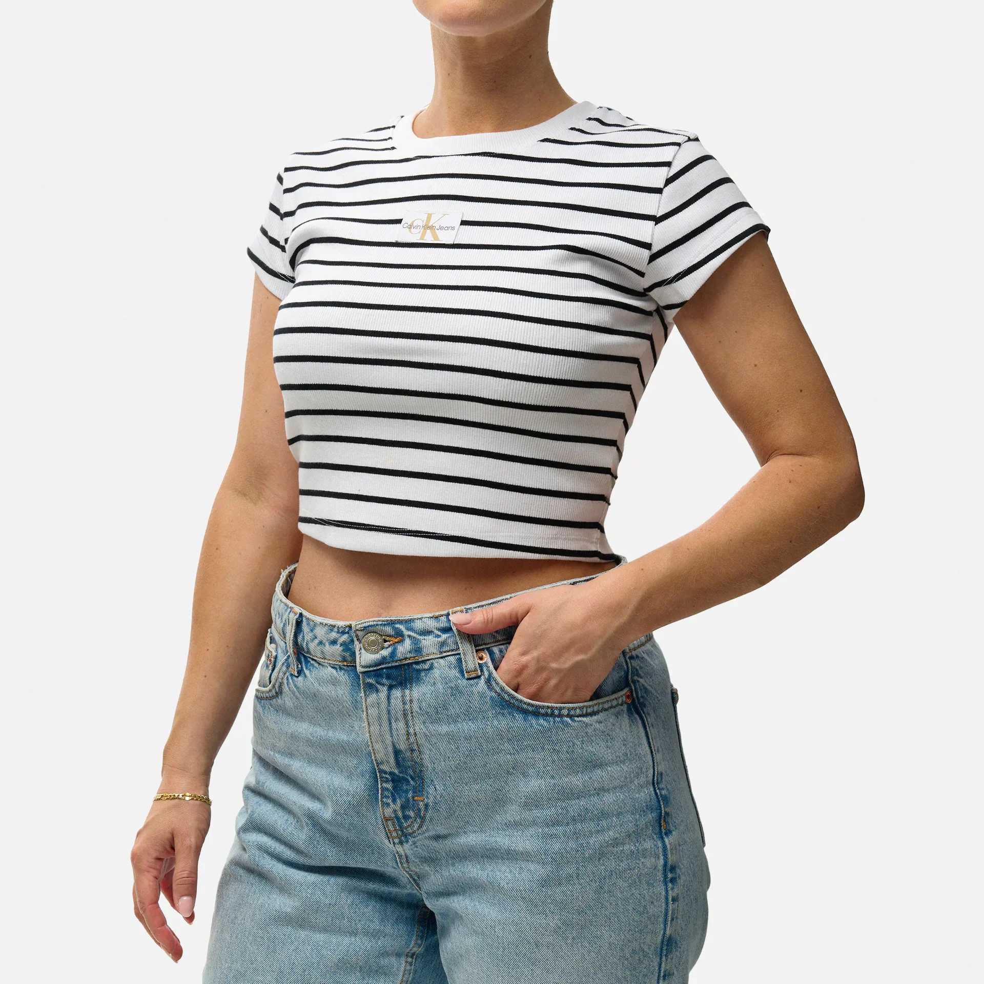 Calvin Klein Jeans Woven Label Rib Baby T-Shirt Black/White Striped