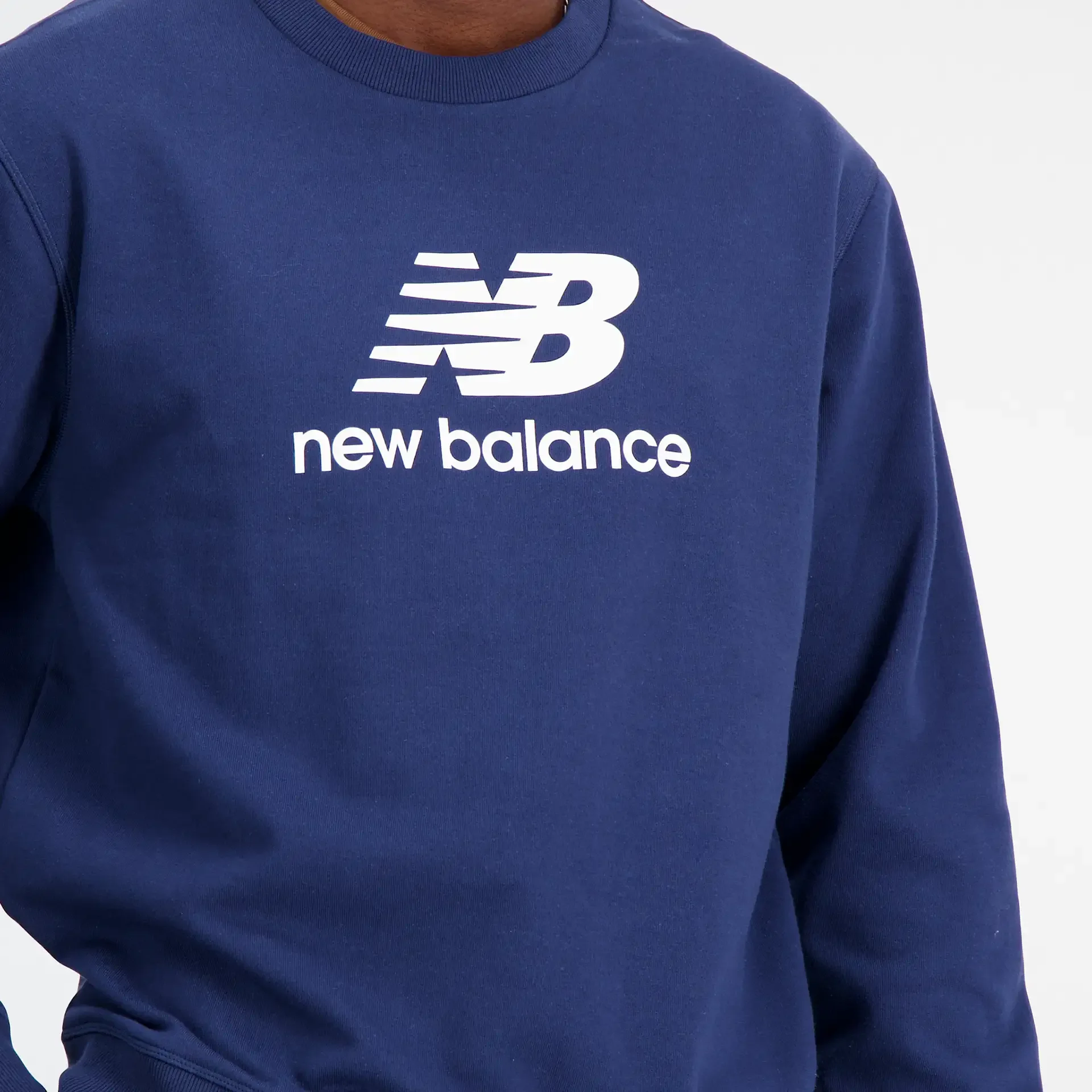 New Balance Essentials Stacked Logo French Terry Crewneck Navy