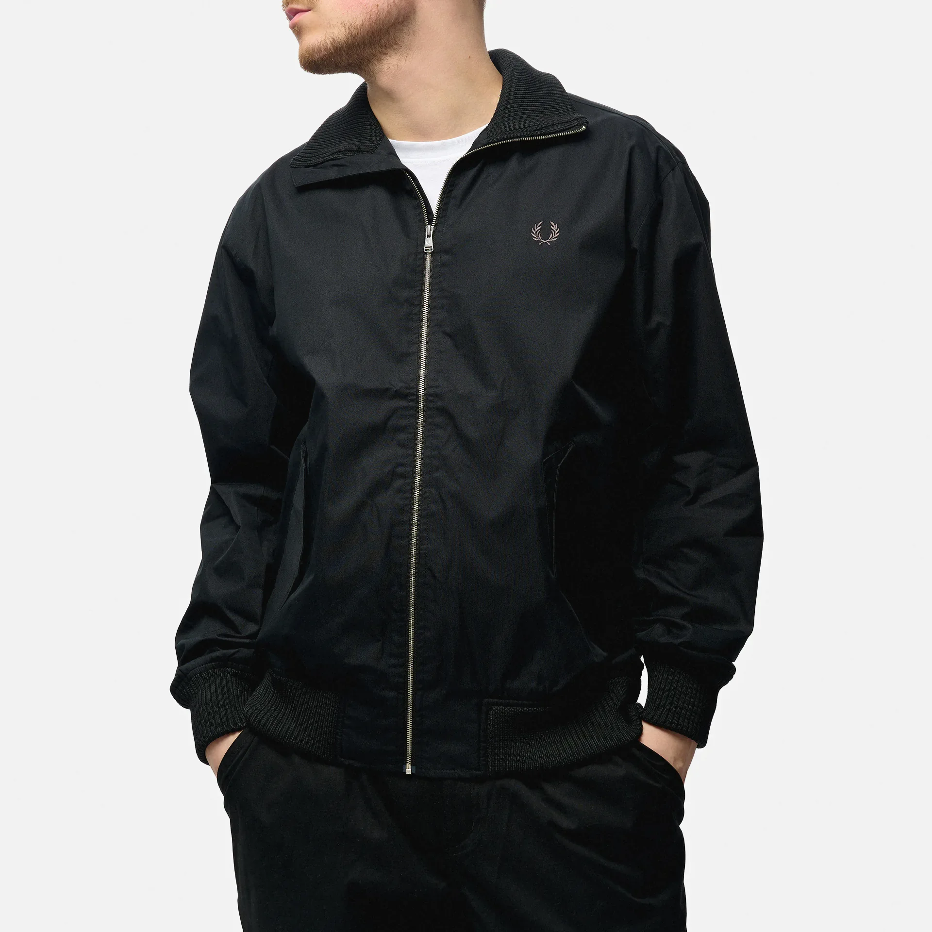 Fred Perry Knitted Rip Tennis Bomber Jacket Black