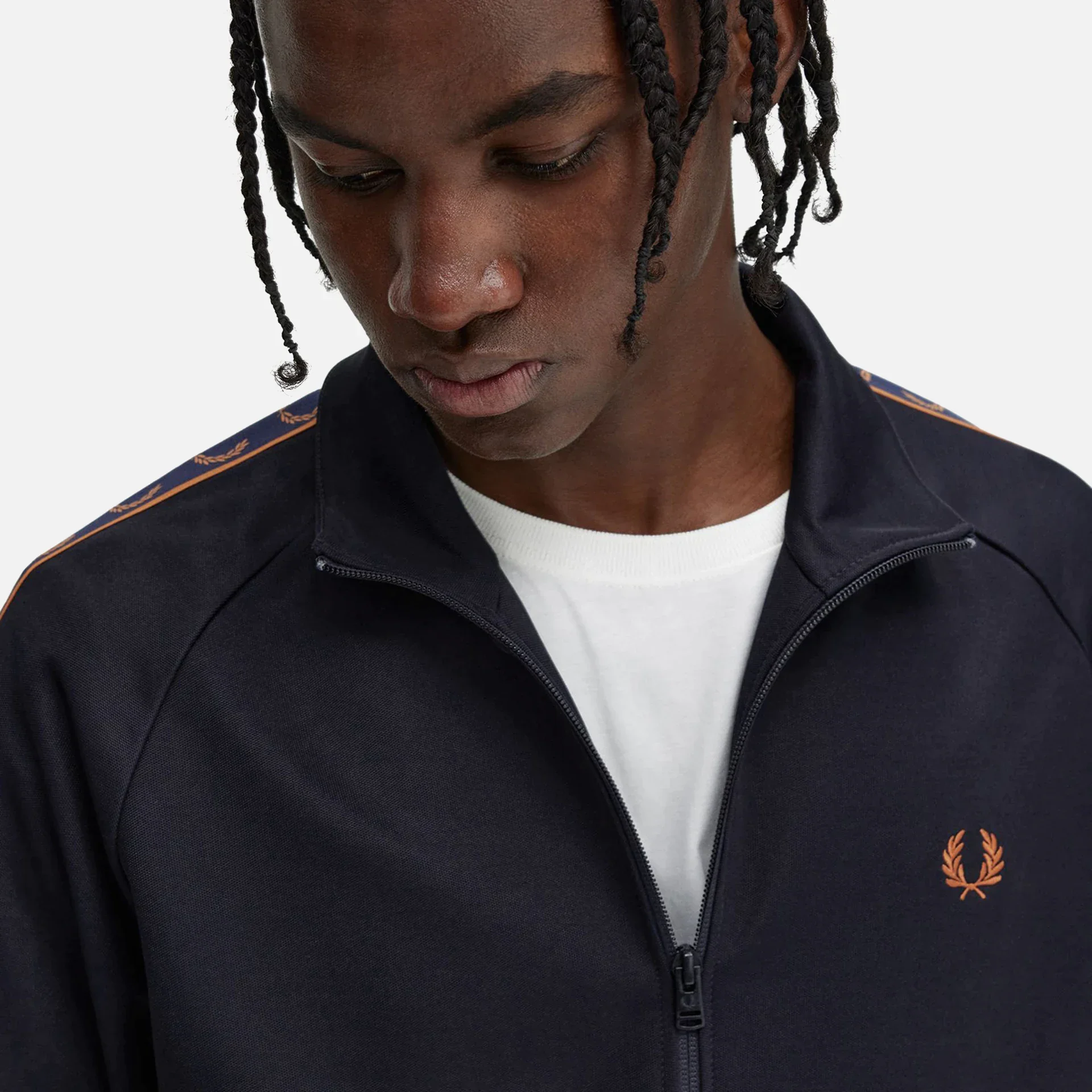Fred Perry Contrast Taped Track Jacket Navy/Nut Flakes