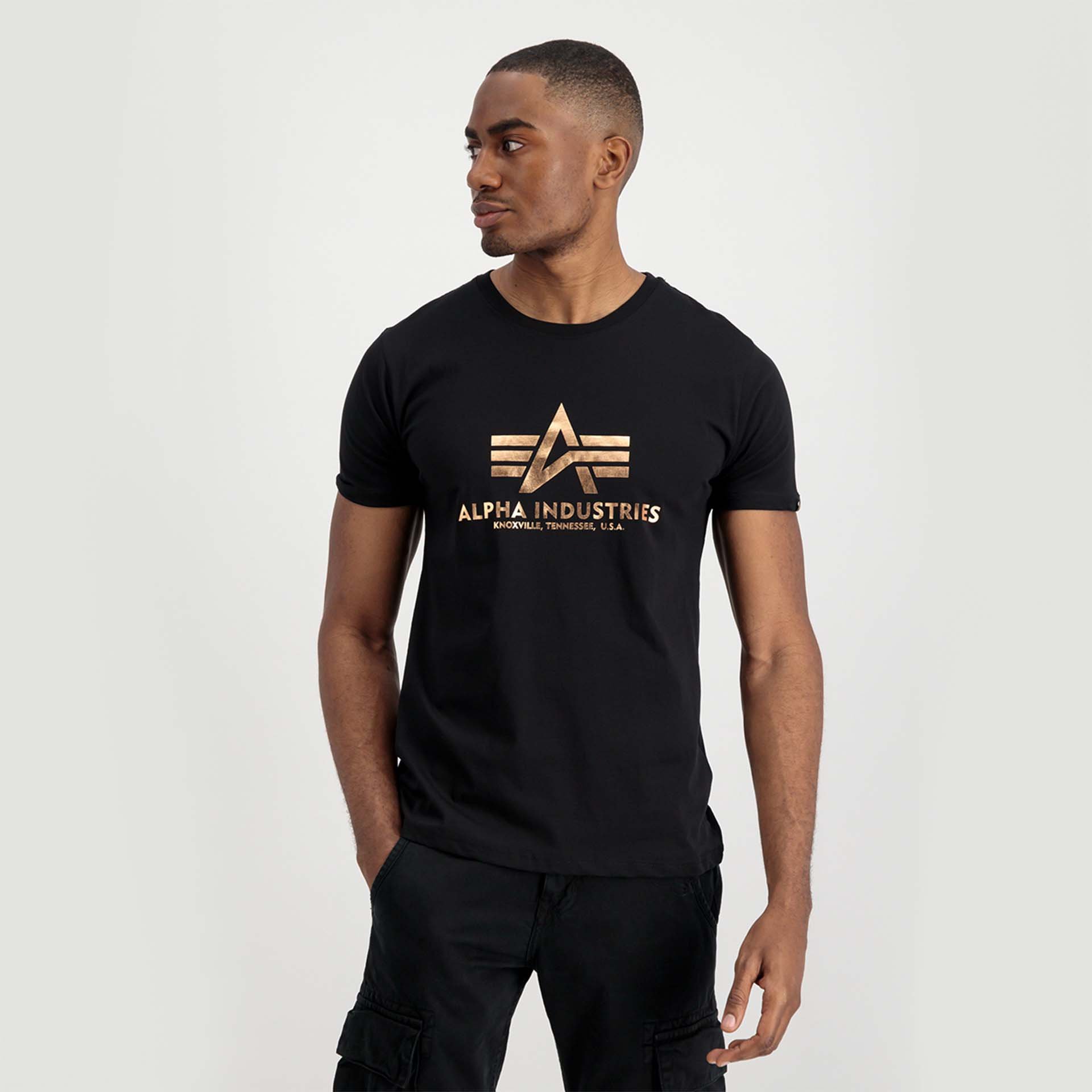 Alpha Industries Basic T-Shirt Foil Print Black/Gold