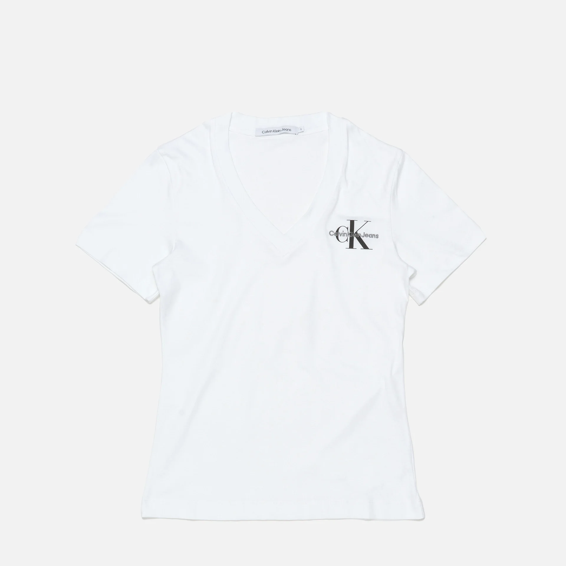 Calvin Klein Jeans Monologo Slim V-Neck T-Shirt Bright White
