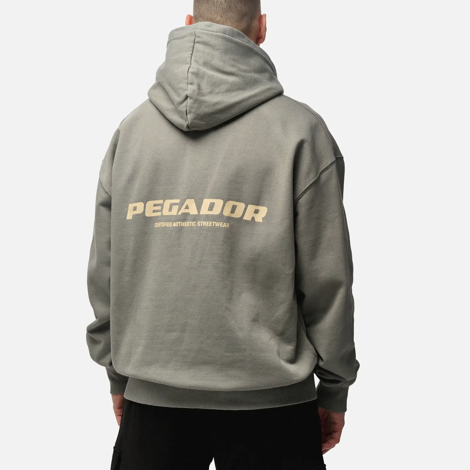 PEGADOR Colne Logo Oversized Hoodie Washed Cool Grey/Desert Sand