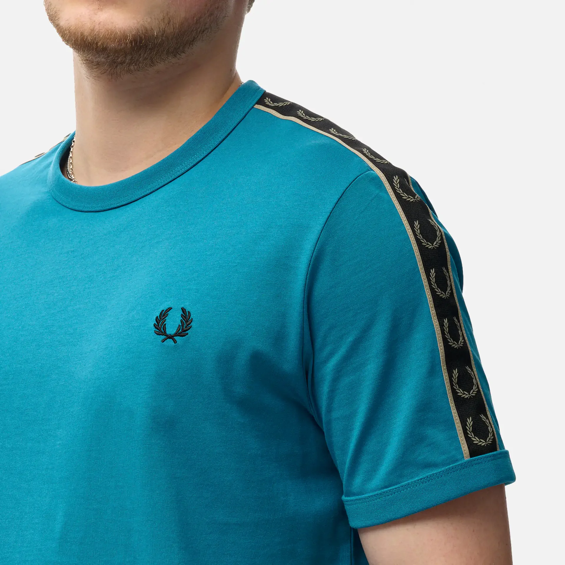 Fred Perry Contrast Tape Ringer T-Shirt Runaway Ocean/Warm Grey