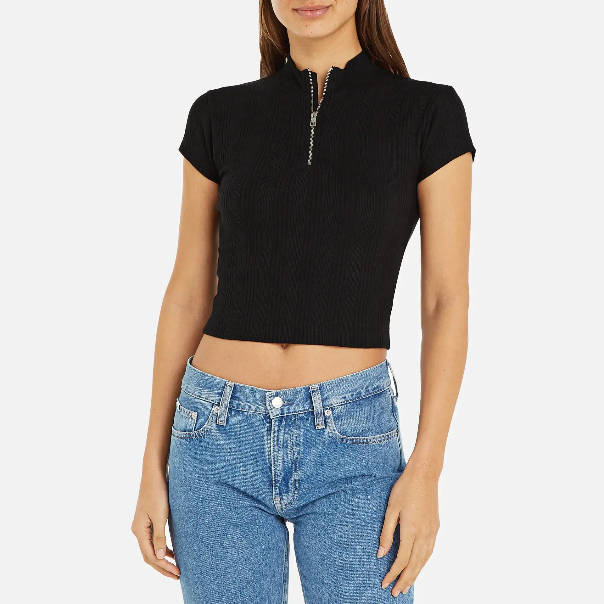 Calvin Klein Jeans Variegated Rib Half Zip Top Black