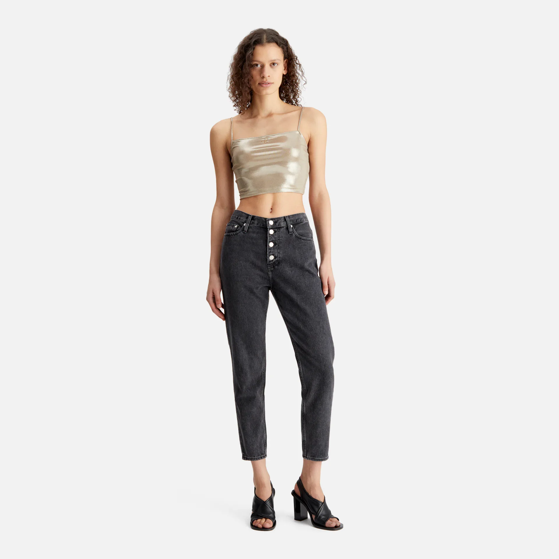 Calvin Klein Jeans Metallic Strappy Top Beige