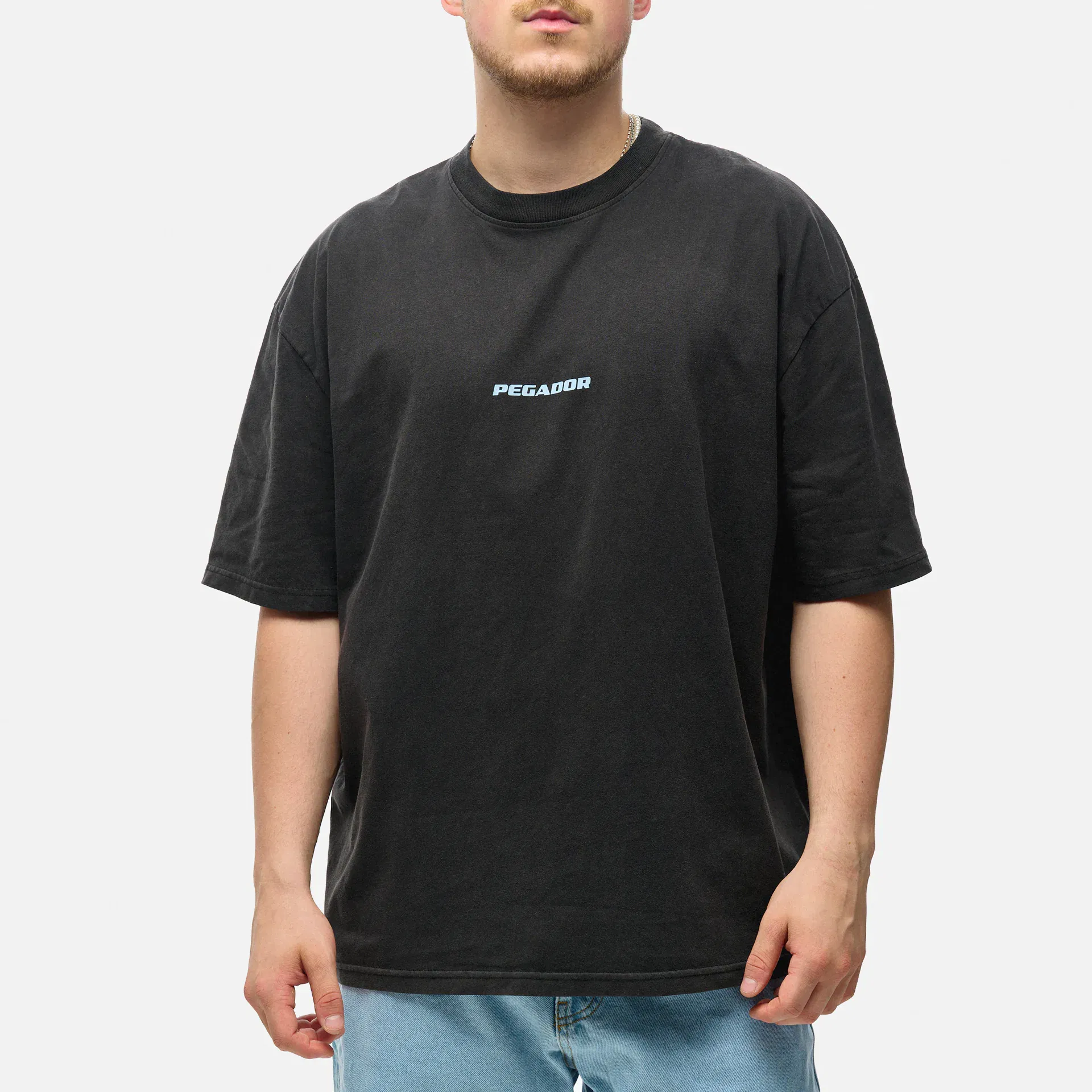 PEGADOR Colne Logo Oversized T-Shirt Vintage Black Baby Blue