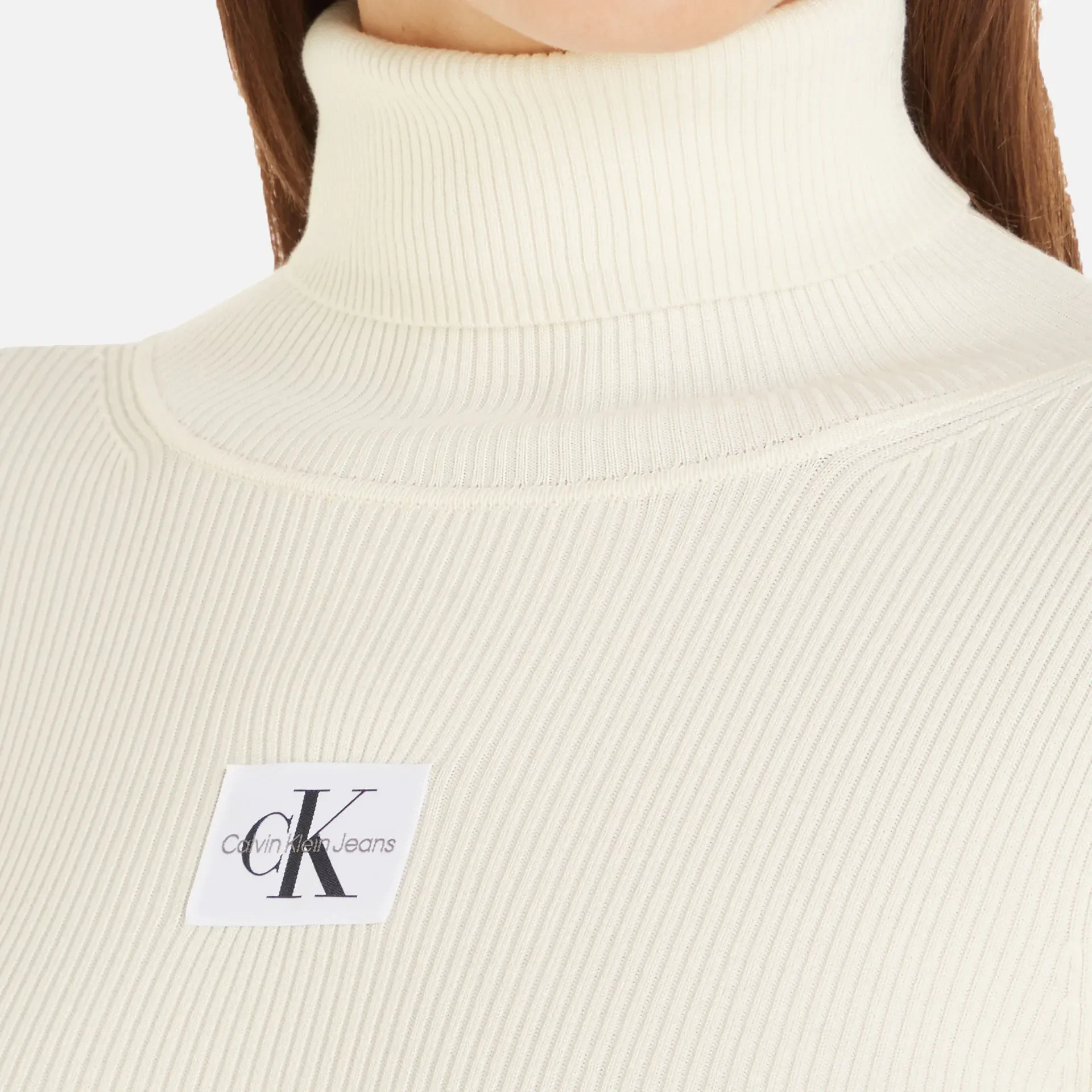 Calvin Klein Jeans Badge Roll Neck Sweater Ivory