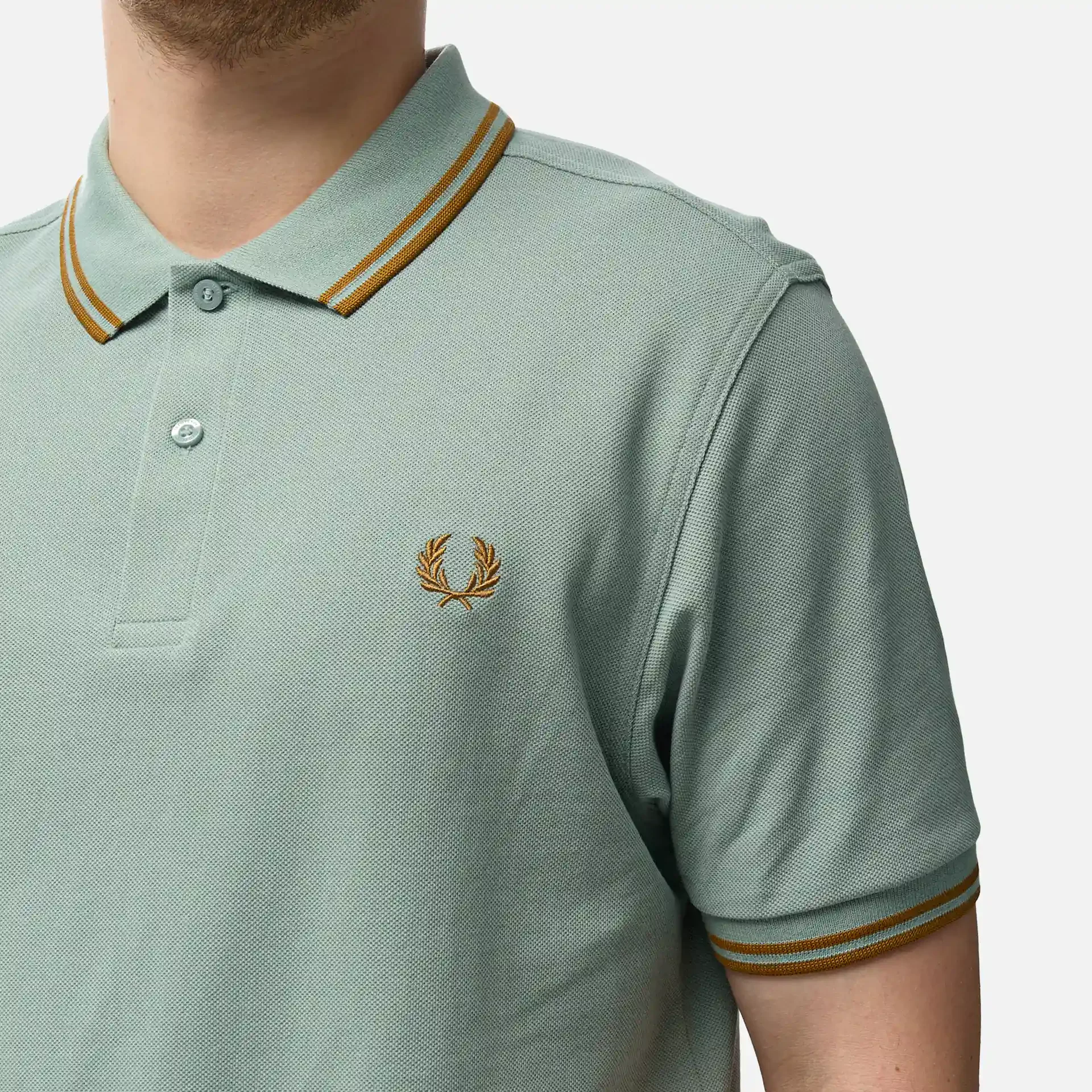 Fred Perry Twin Tipped Polo Shirt Silver Blue/Dark Caramel