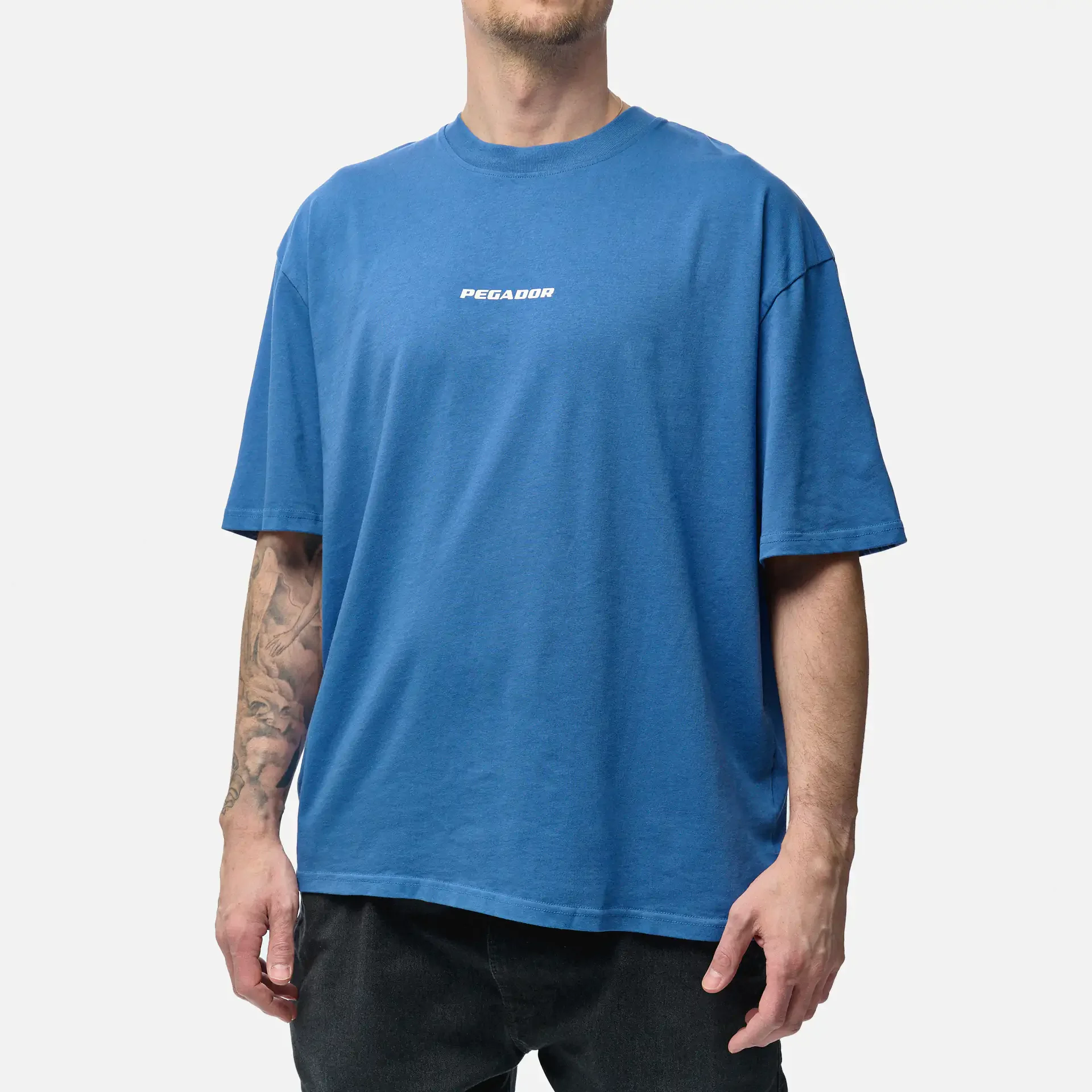 PEGADOR Colne Logo Oversized T-Shirt Washed Retro Blue