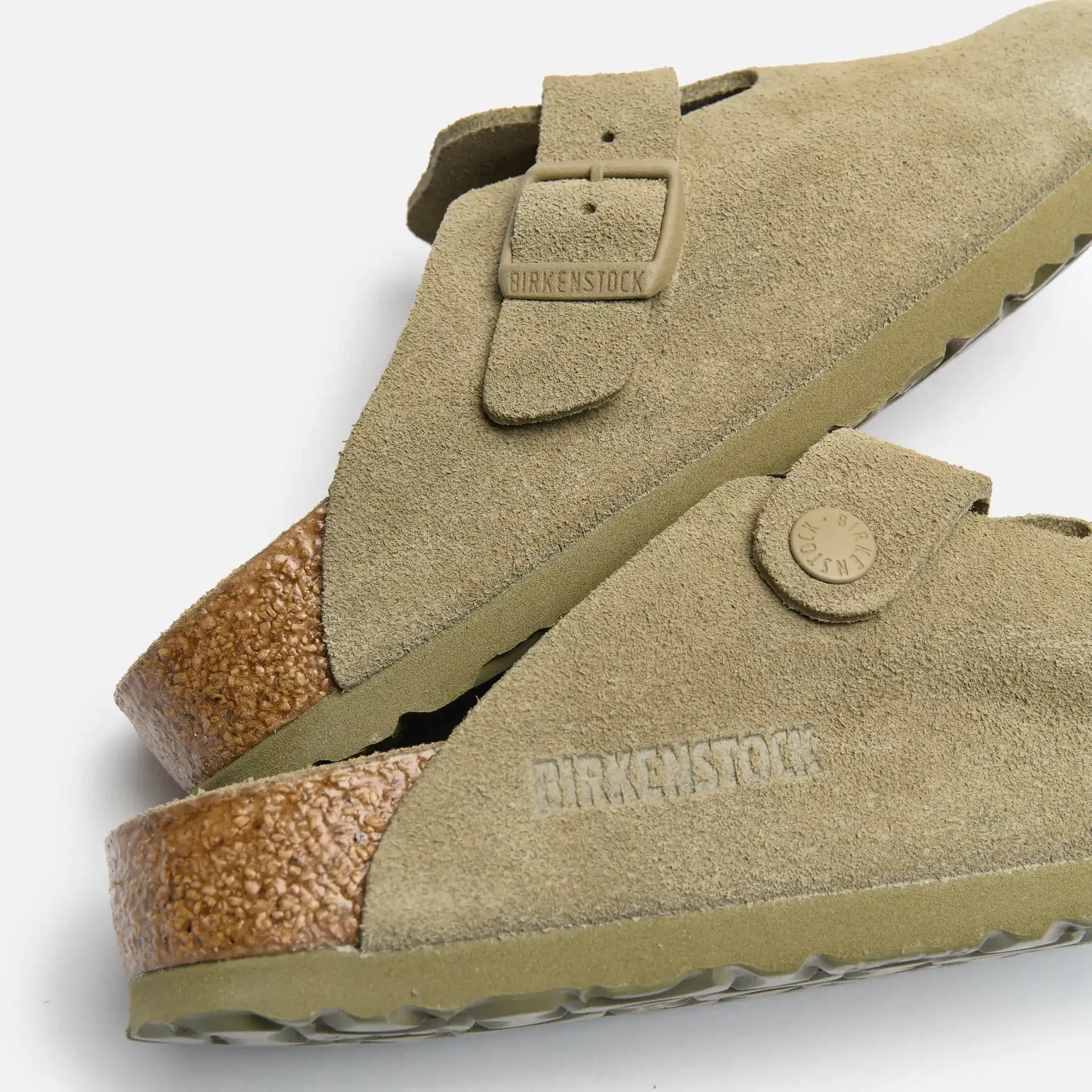 Birkenstock Boston Suede Leather Sandals Faded Khaki