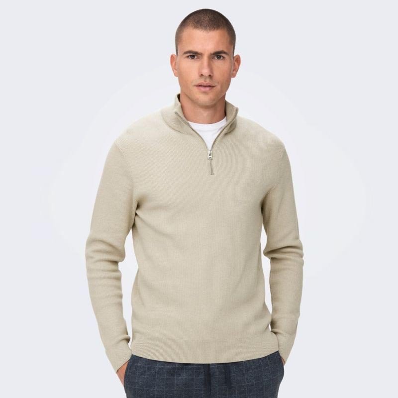 Only & Sons onsPhil REG 12 Cotton Half Zip Pullover Silver Lining