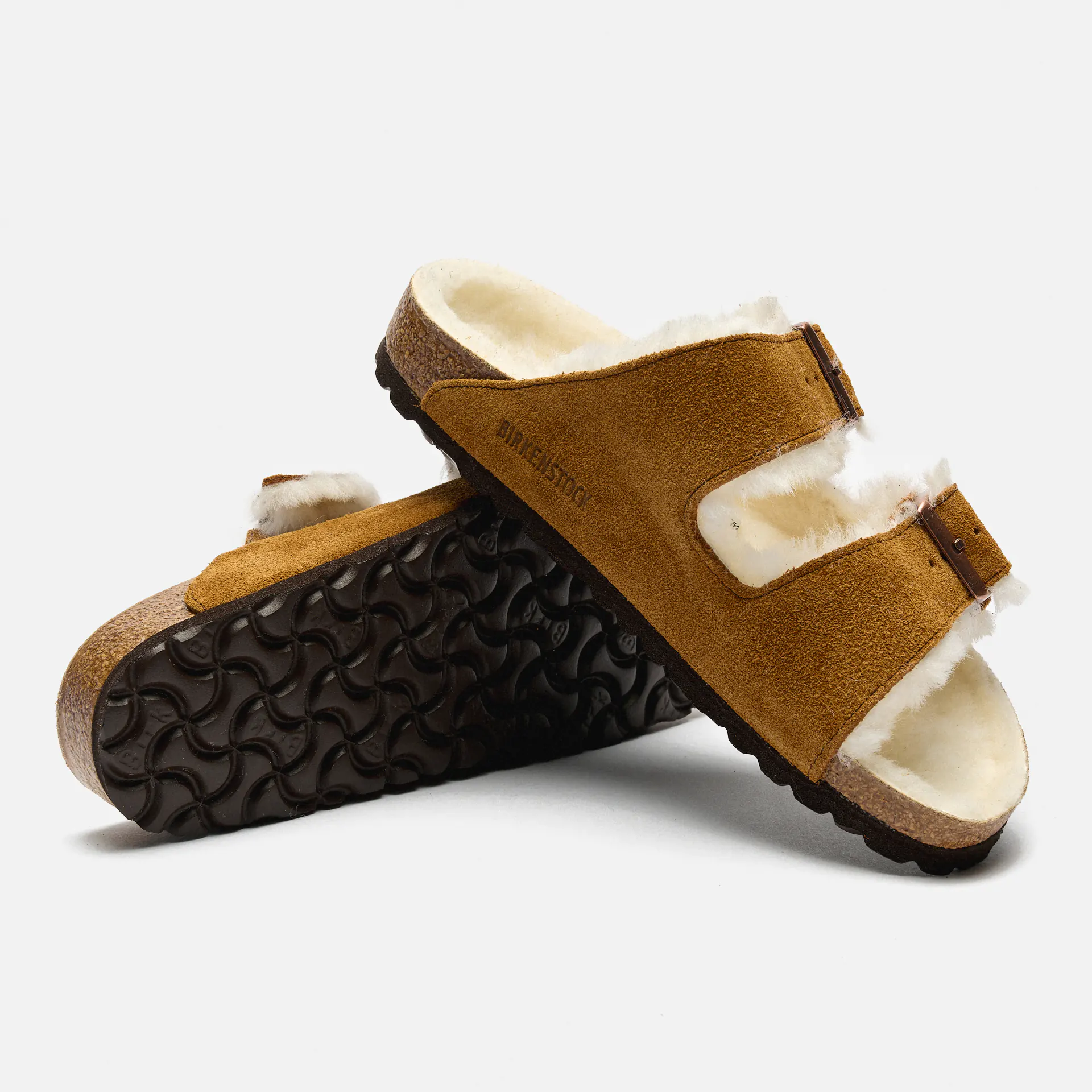 Birkenstock Arizona Narrow Shearling Suede Leather/Fur Sandals Mink