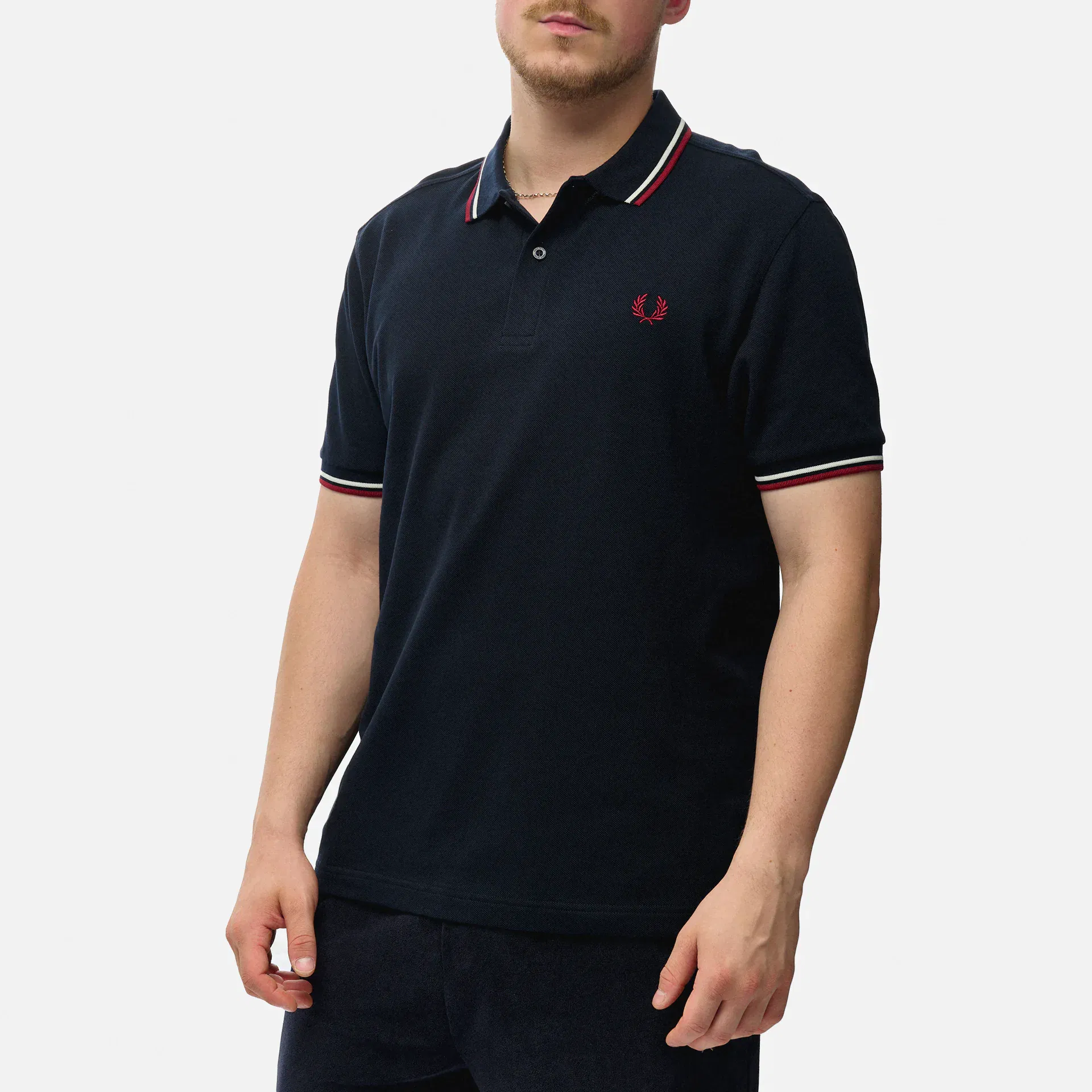 Fred Perry Twin Tipped Polo Shirt Navy/Snow White/Burnt Red