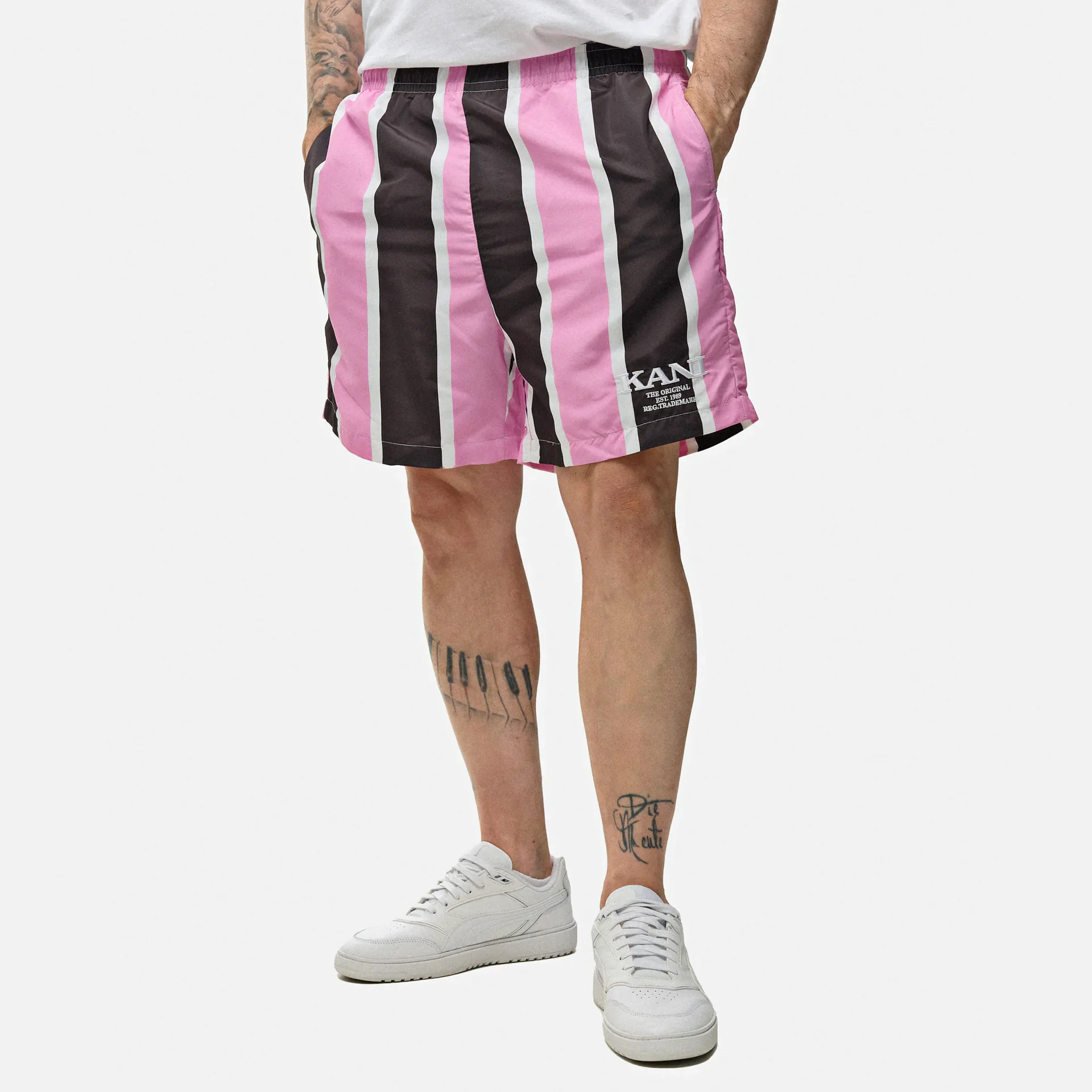 Karl Kani Retro Striped Boardshorts Rose/Grey/White