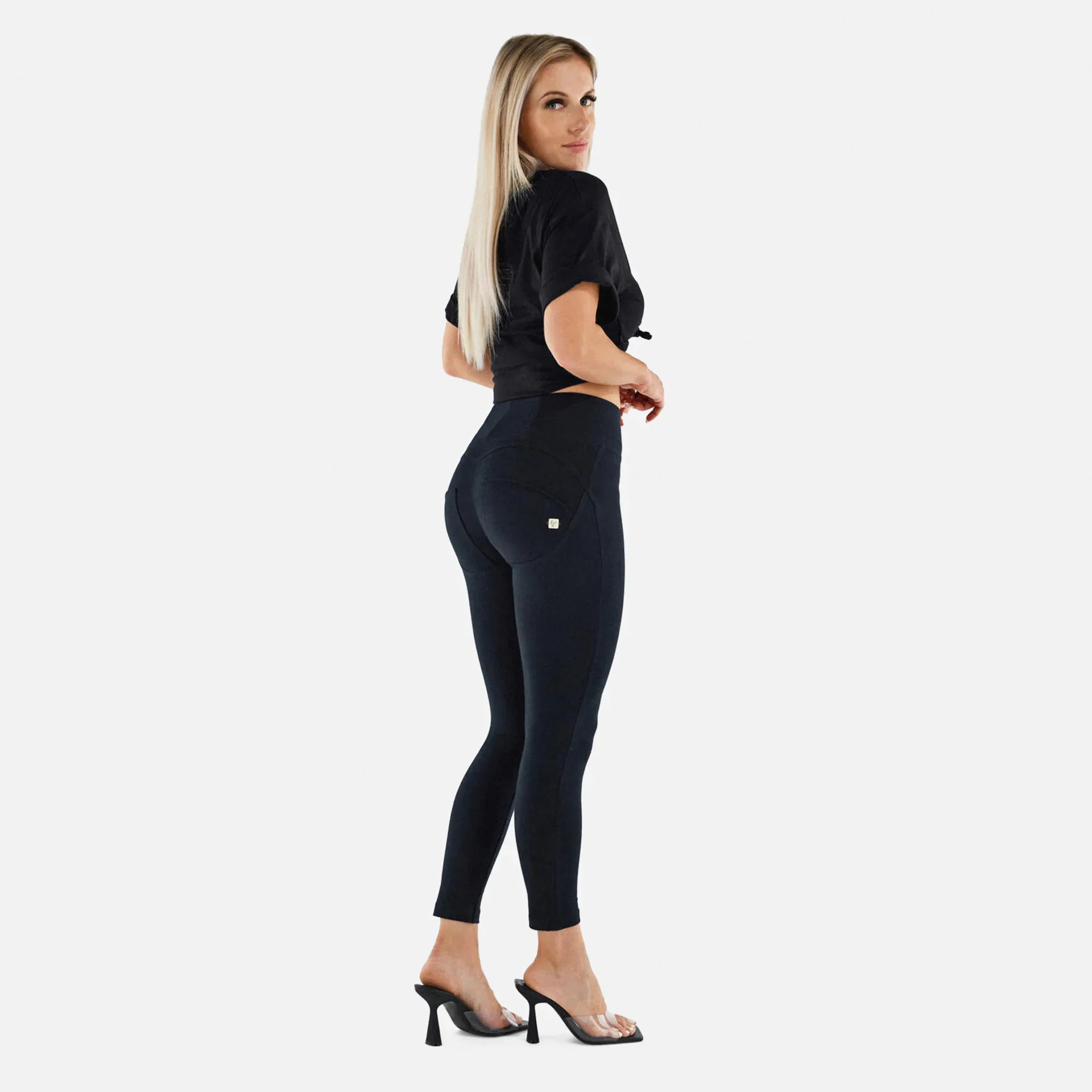 Freddy WR.UP Push Up High Waist Faux Leather Trousers Black