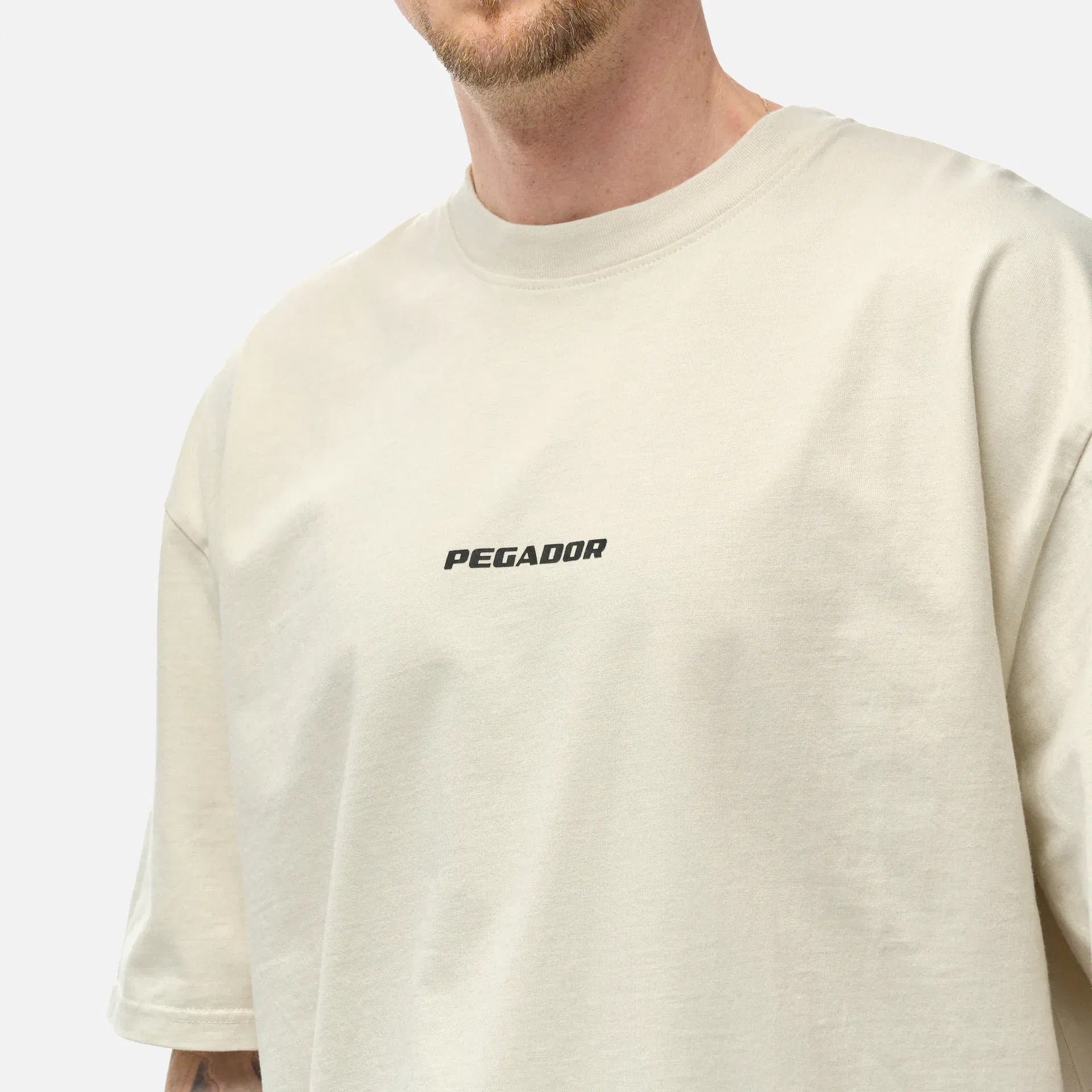 PEGADOR Colne Logo Oversized T-Shirt Washed Salty Cream Black