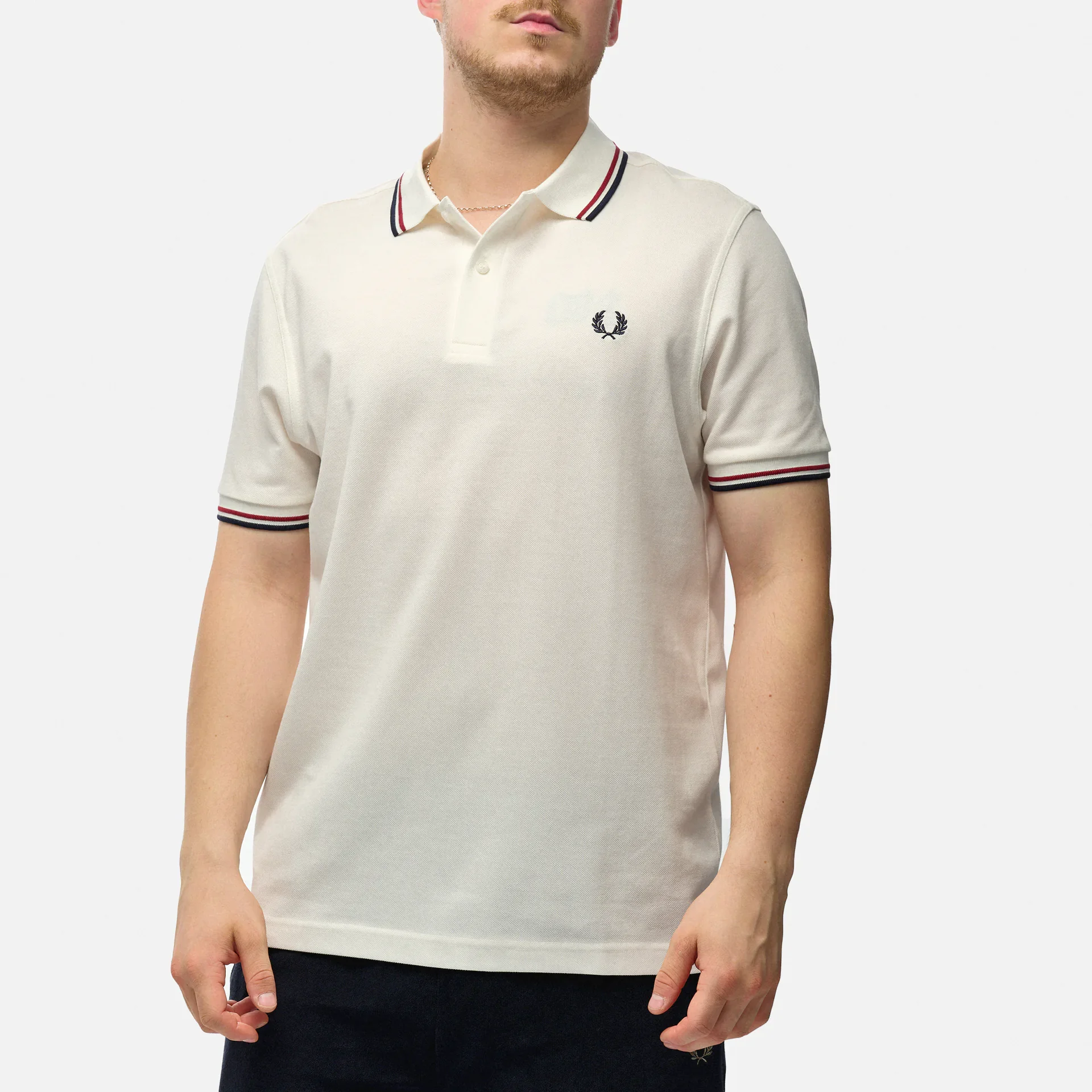 Fred Perry Twin Tipped Polo Shirt Snow White/Burnt Red/Navy
