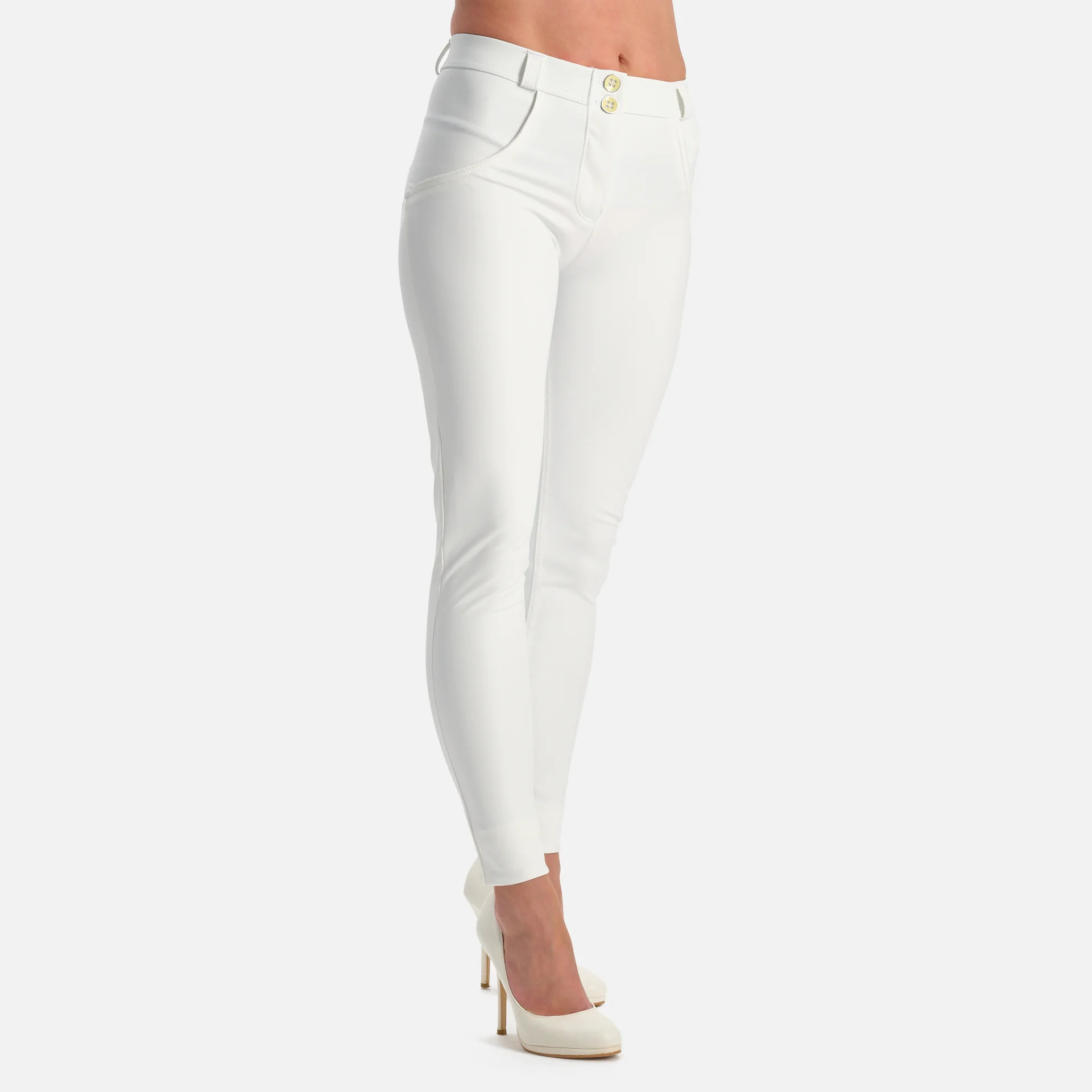 Freddy WR.UP Push Up Regular Waist Faux Leather Trousers White