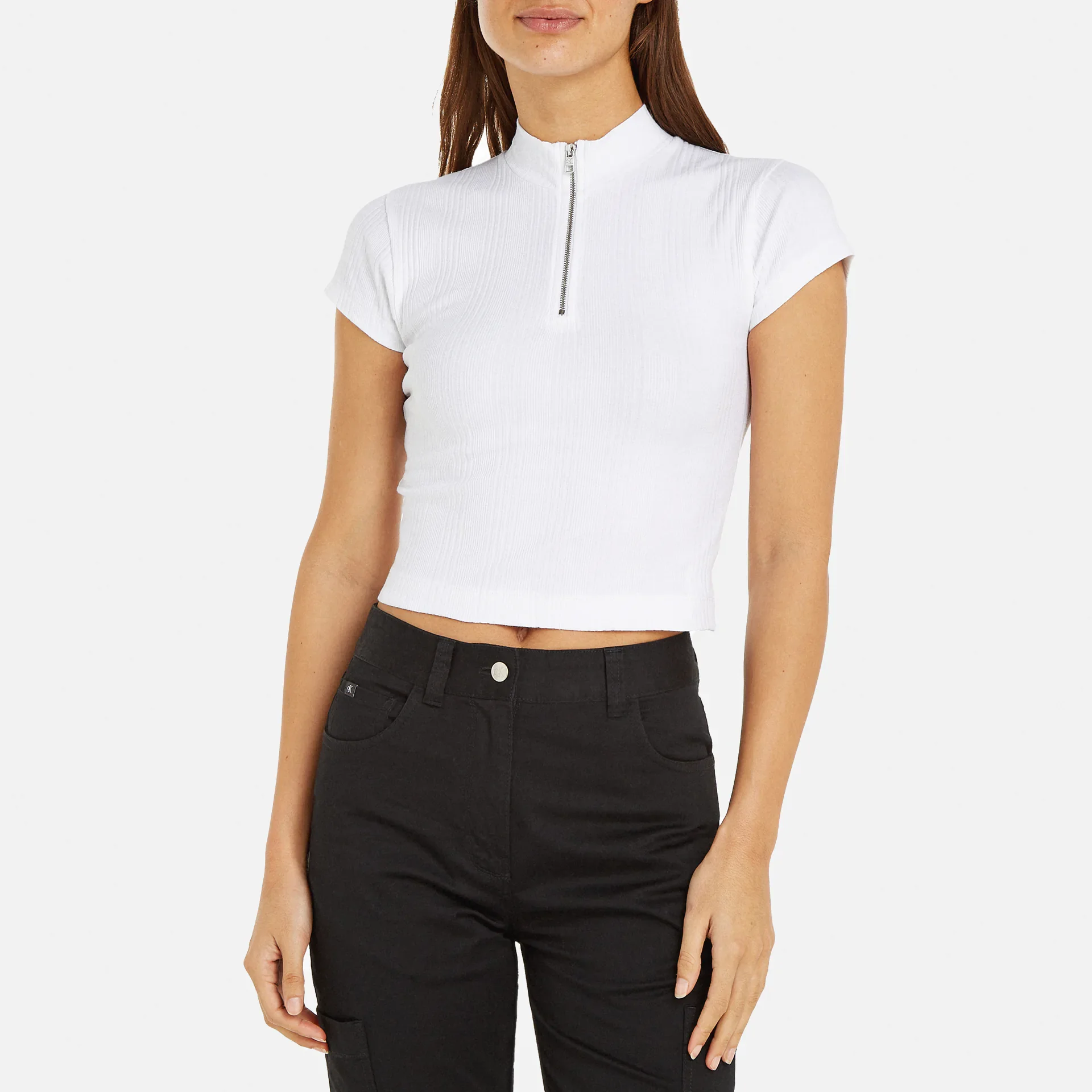 Calvin Klein Jeans Variegated Rib Half Zip Top White