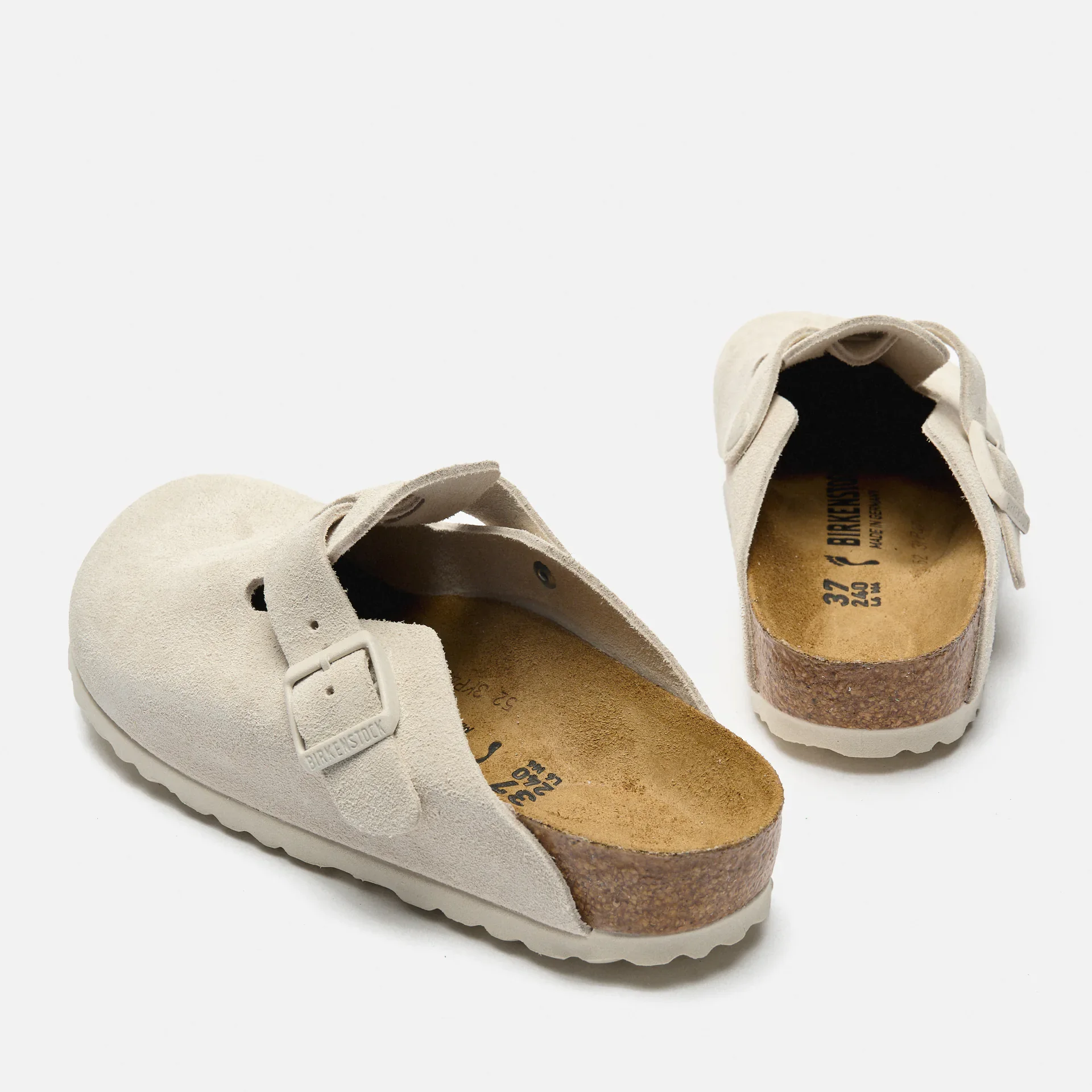 Birkenstock Boston Suede Leather Sandals Antique White