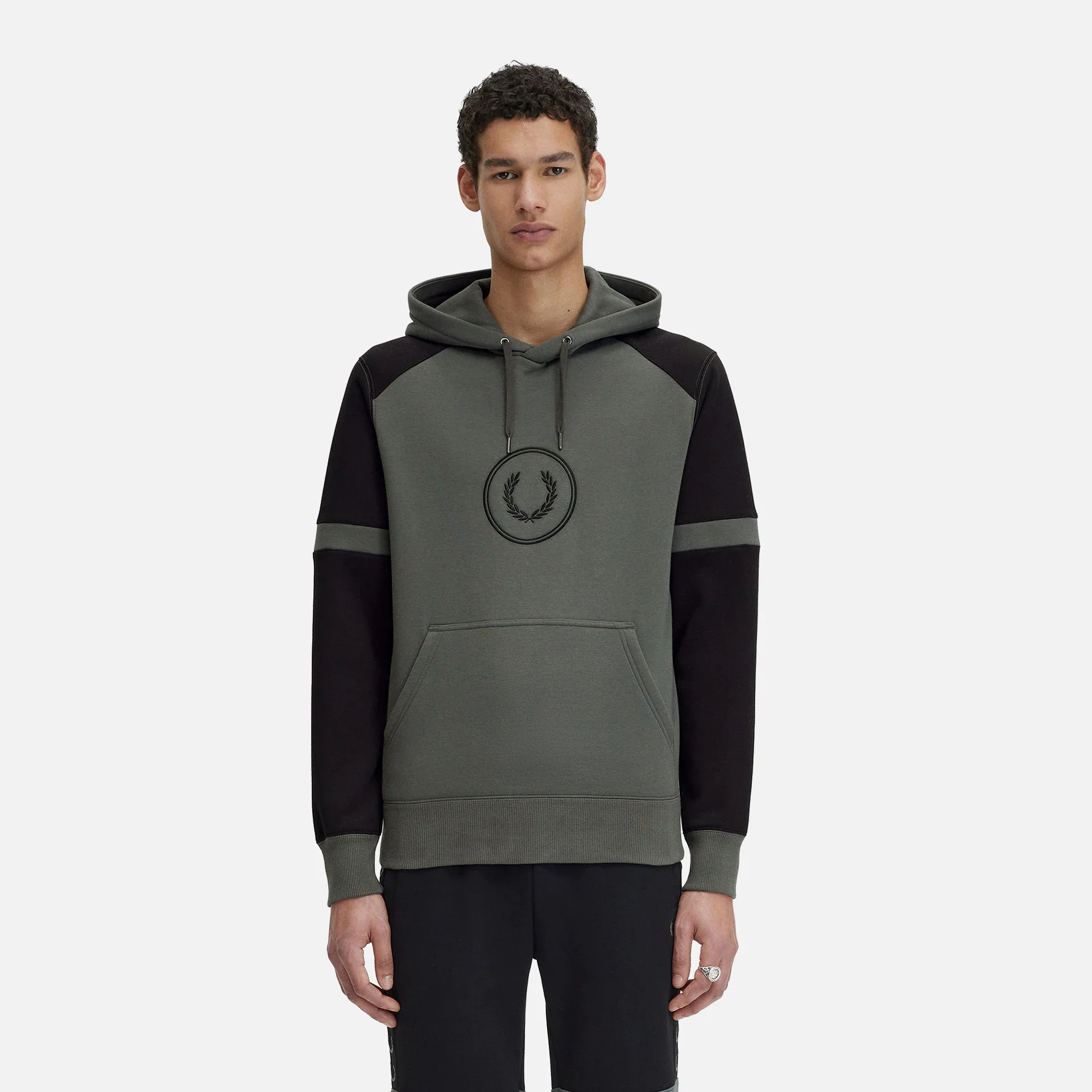 Fred Perry Colour Block Hoodie Field Green
