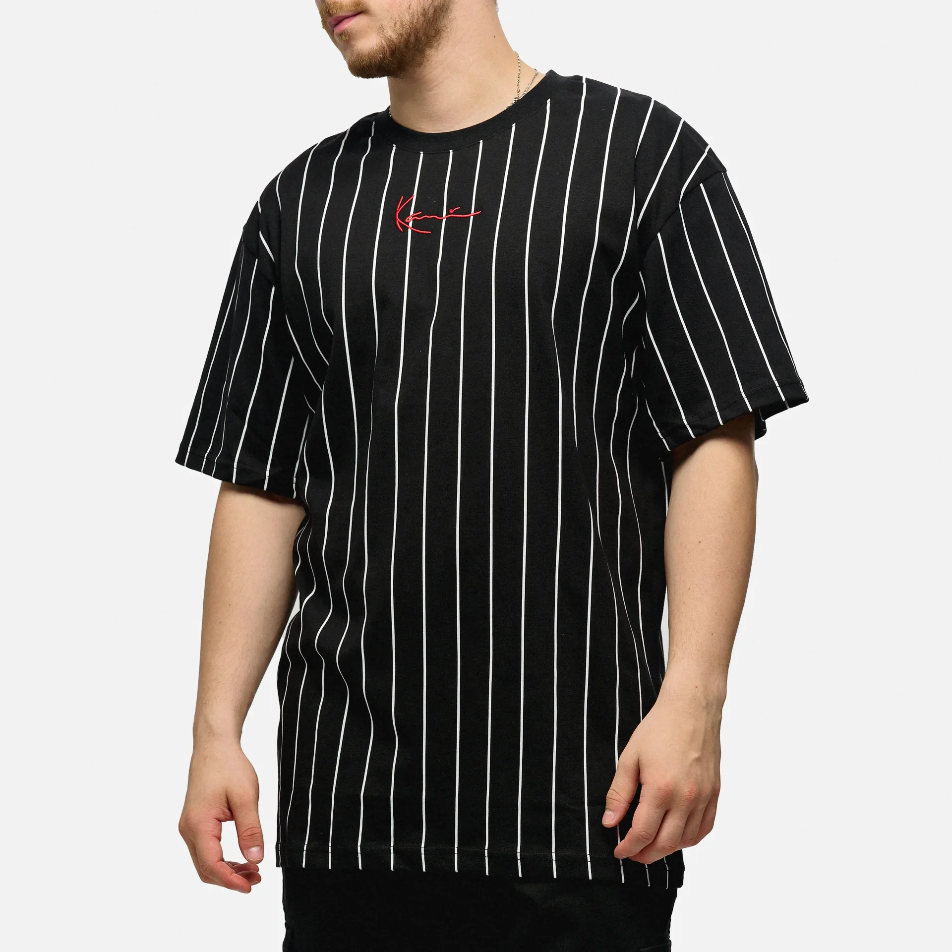 Karl Kani Small Signature Pinstripe T-Shirt Black/White