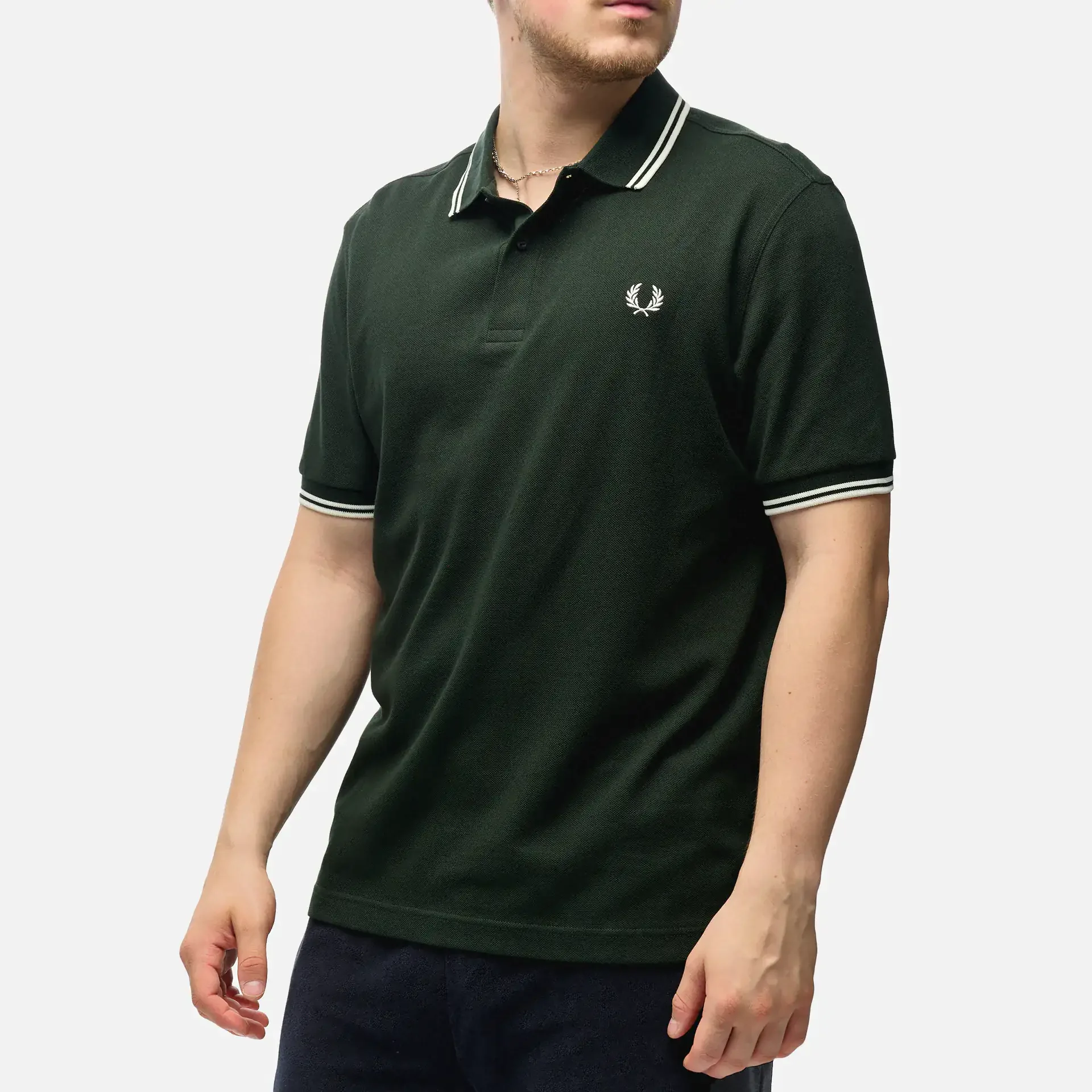 Fred Perry Twin Tipped Polo Shirt Night Green/Snow White
