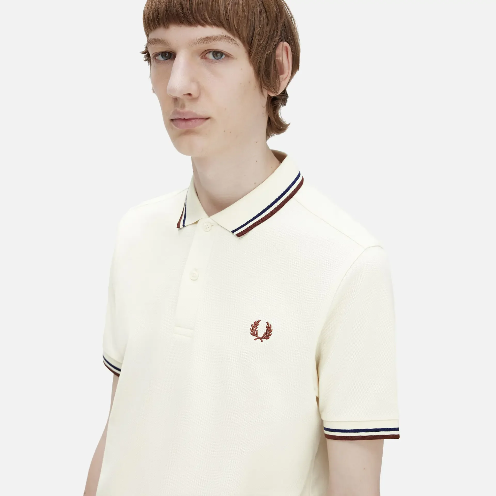Fred Perry Twin Tipped Polo Shirt Ercu/Navy/Whiskey Brown