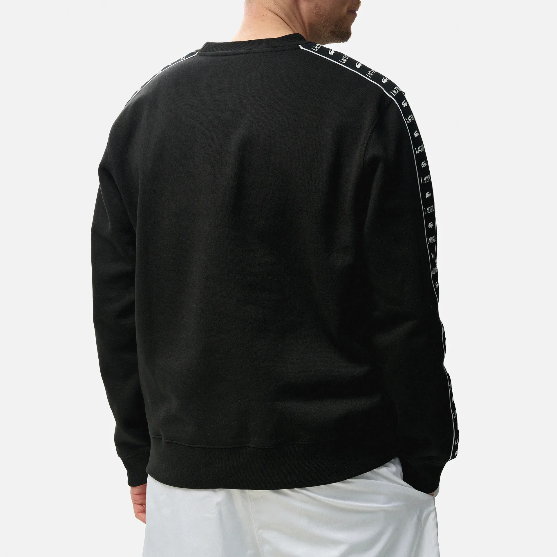  Lacoste Logo Stripe Sleeve Sweatshirt Black