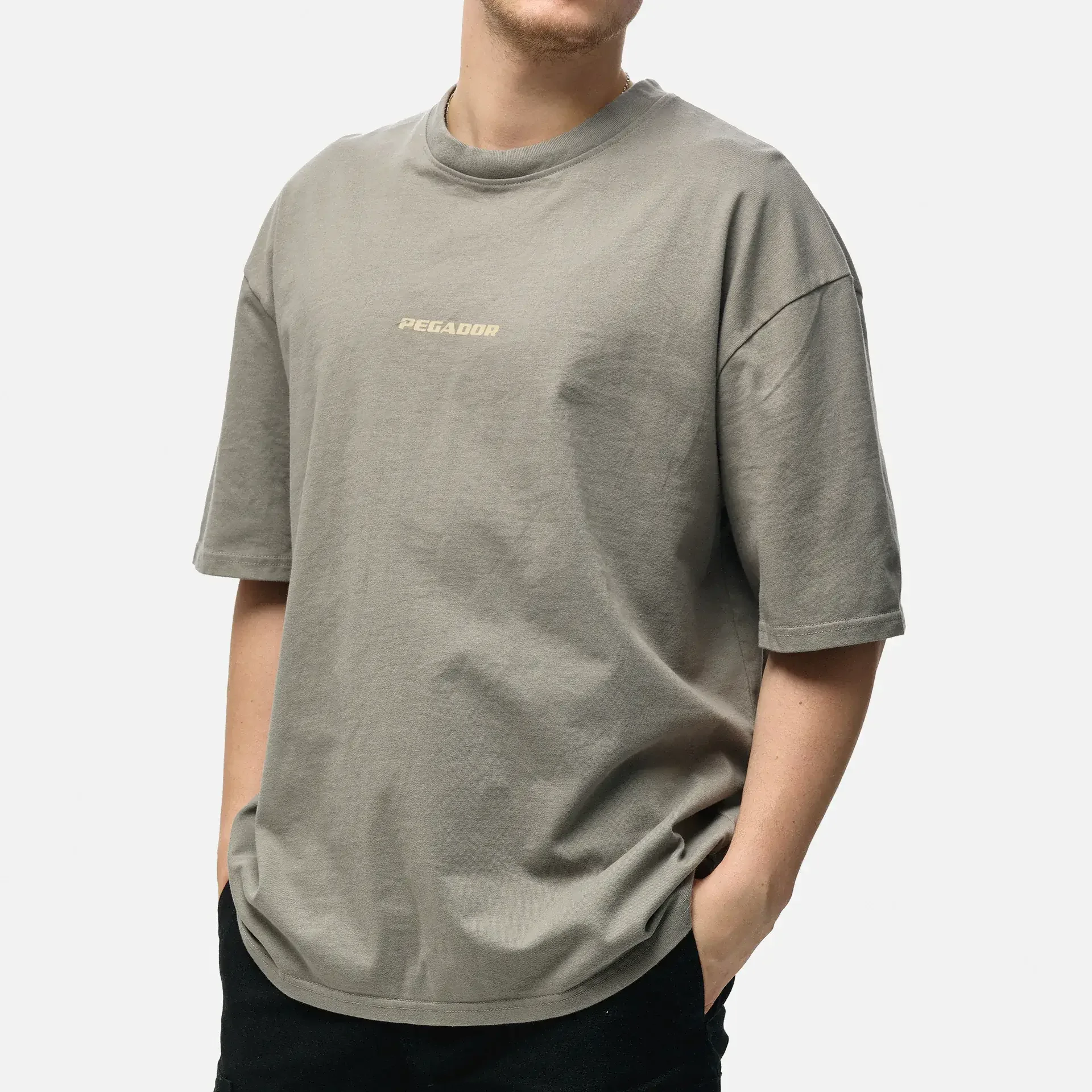 PEGADOR Colne Logo Oversized T-Shirt Washed Cool Grey/Desert Sand
