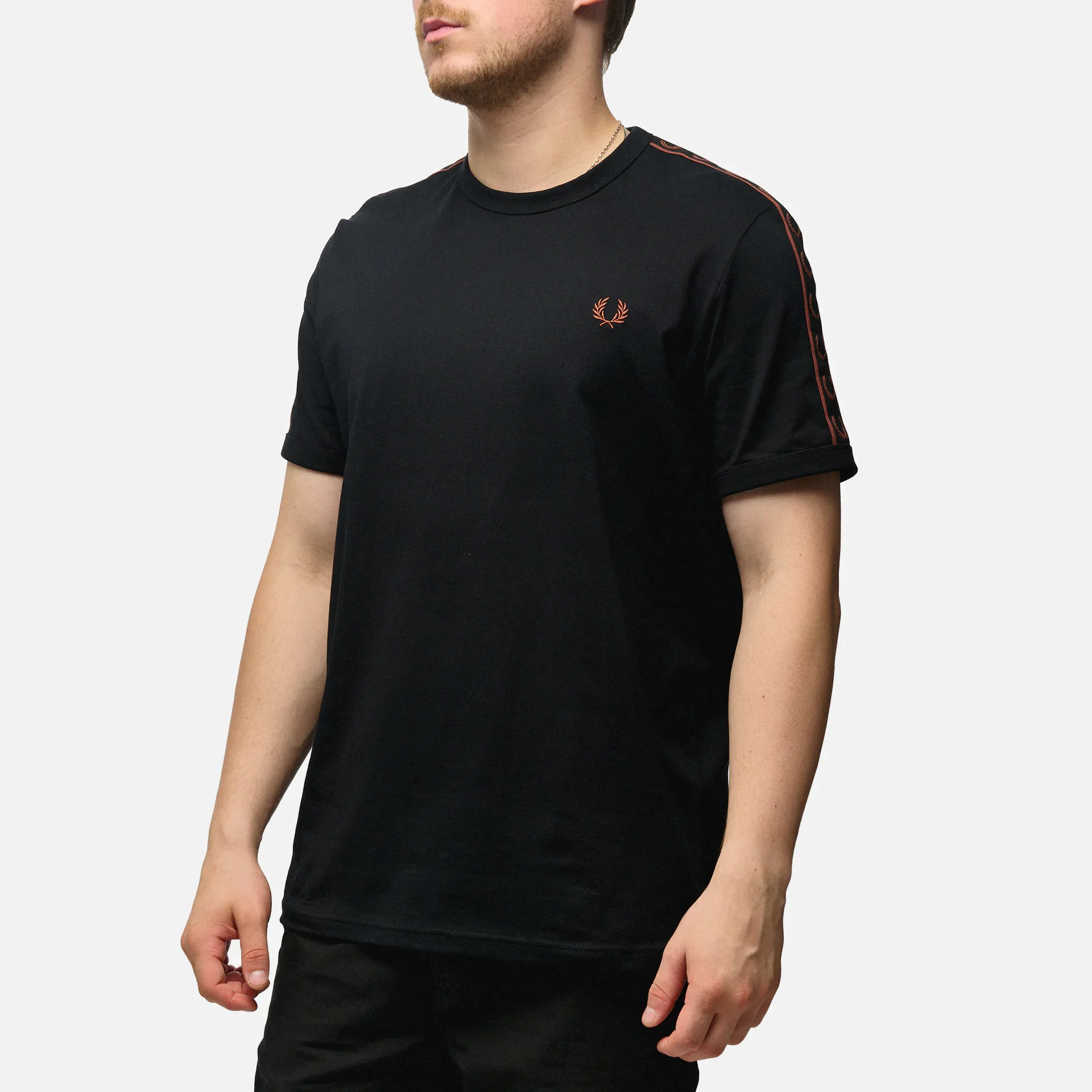 Fred Perry Contrast Tape Ringer T-Shirt Black/Whisky Brown