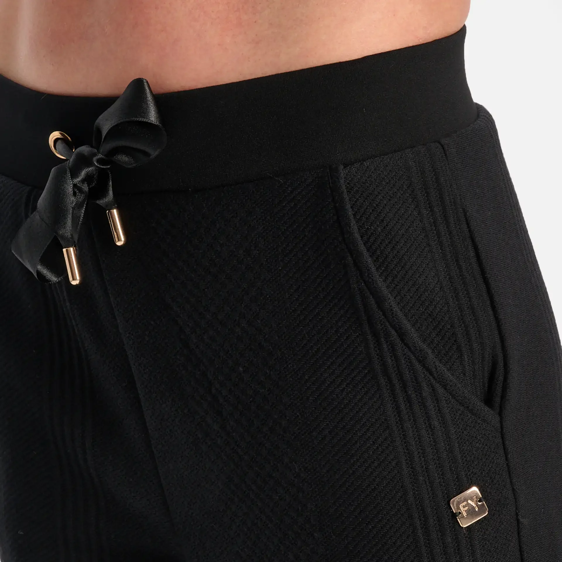 Freddy Slounge Bonded Fleece Pants Cable Knit Look Black