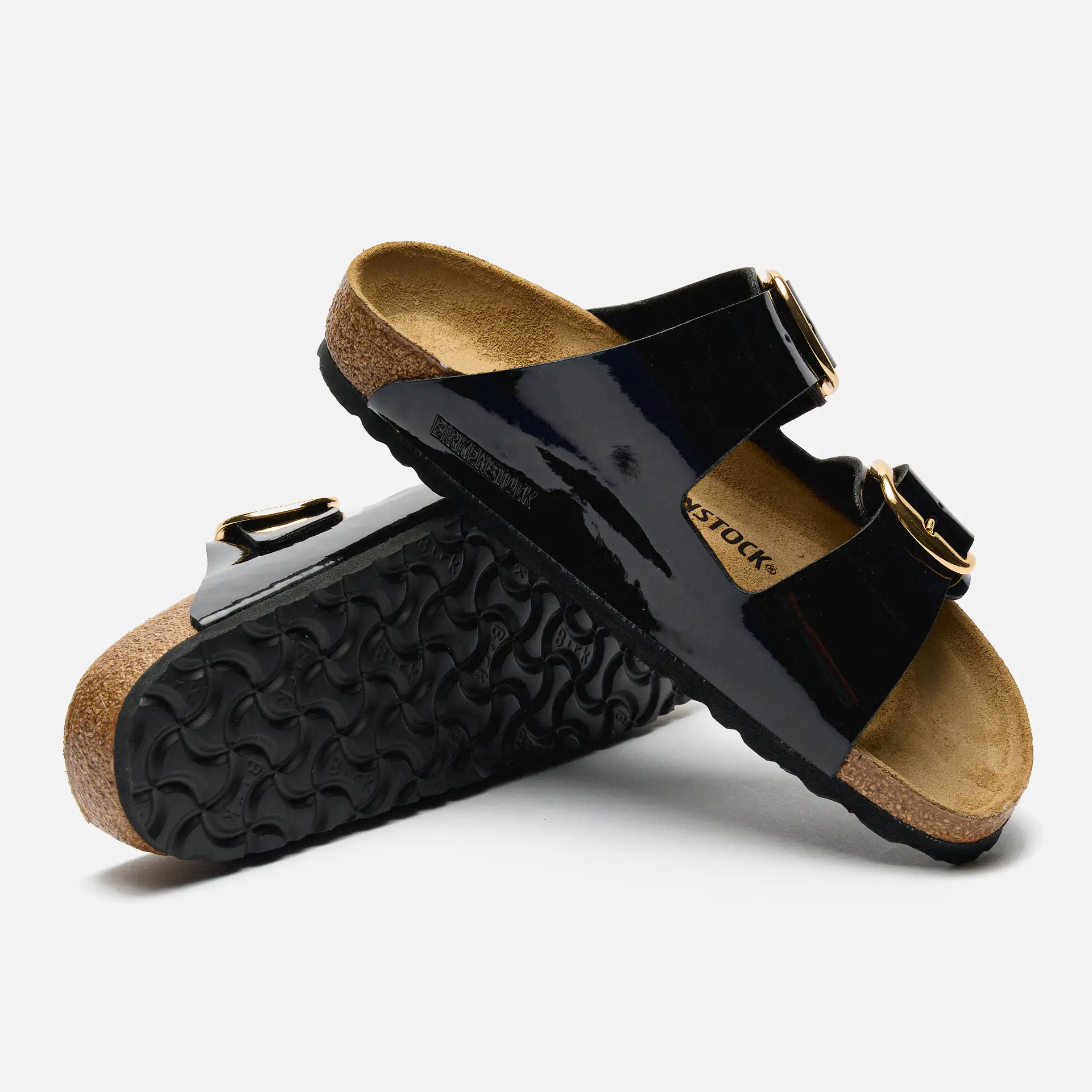 Birkenstock Arizona Big Buckle Birko-Flor Sandals Patent Black Gold