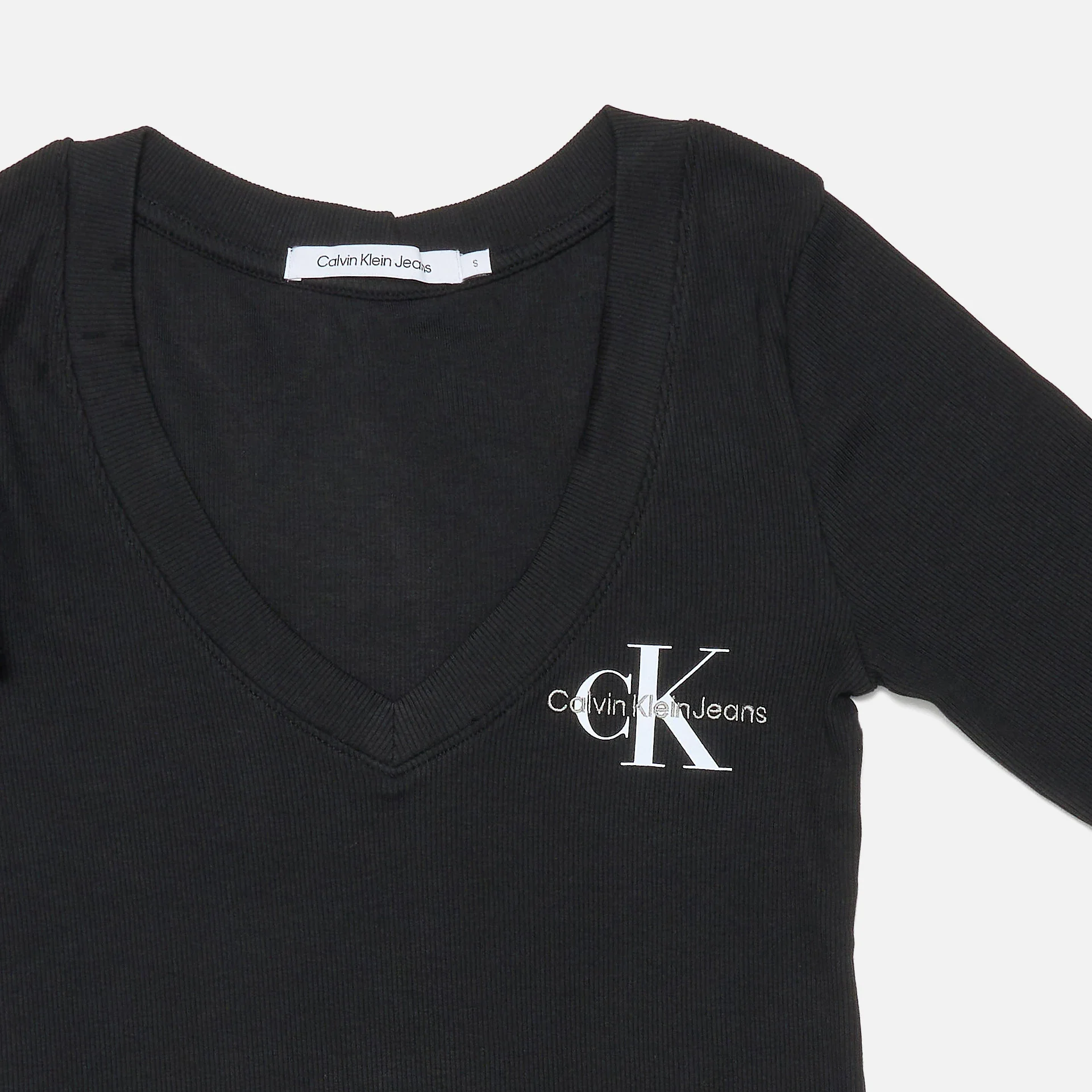 Calvin Klein Jeans Rib V-Neck Monologo Long Sleeve Black